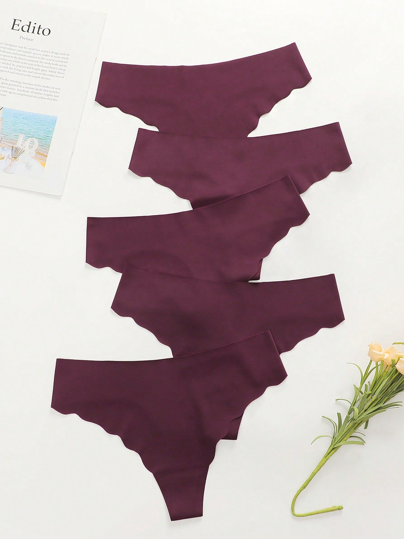 5pack Seamless Panty Set S Burgundy