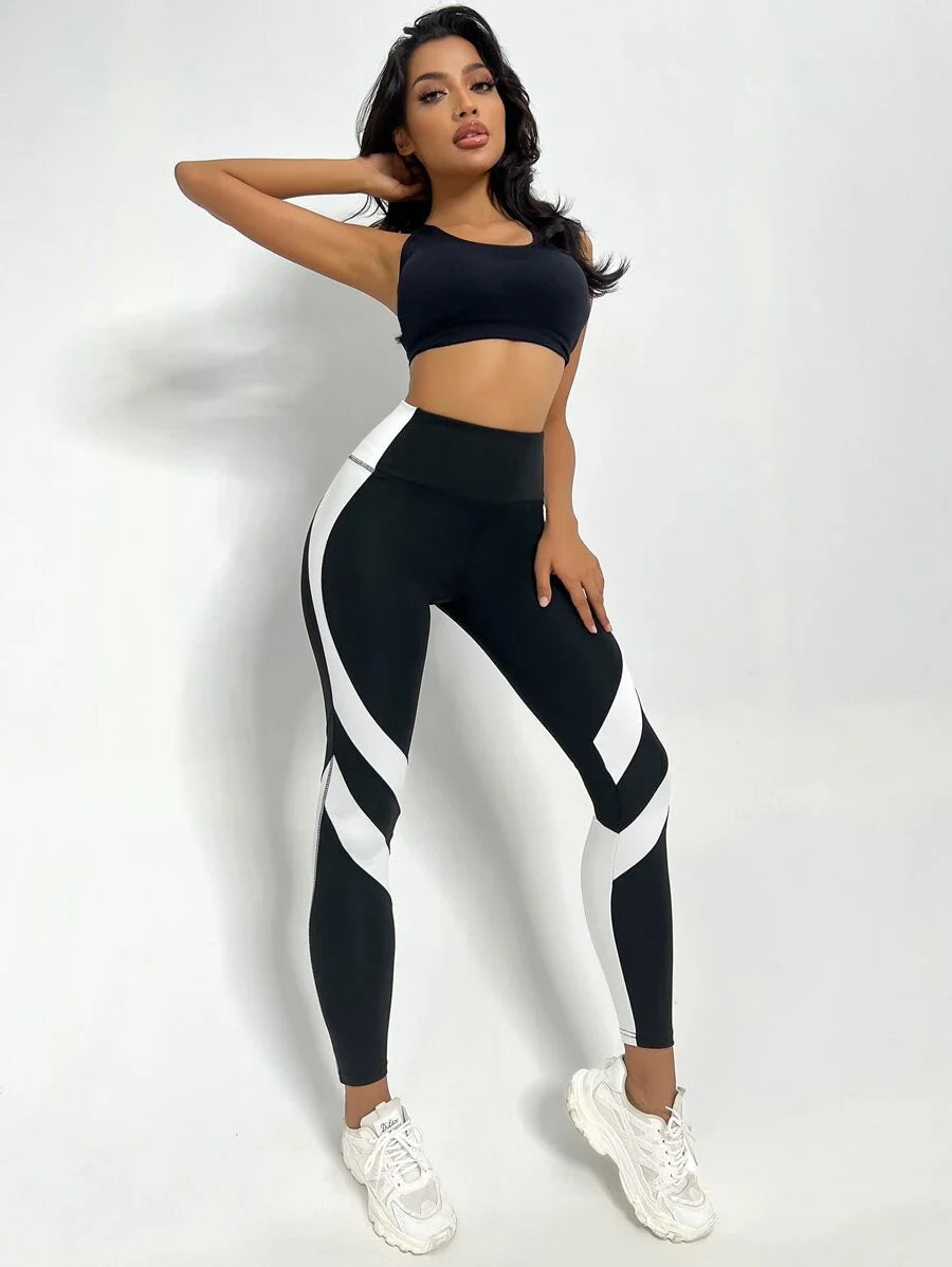 Two Tone Yoga Leggings Tummy Control Sports Tights