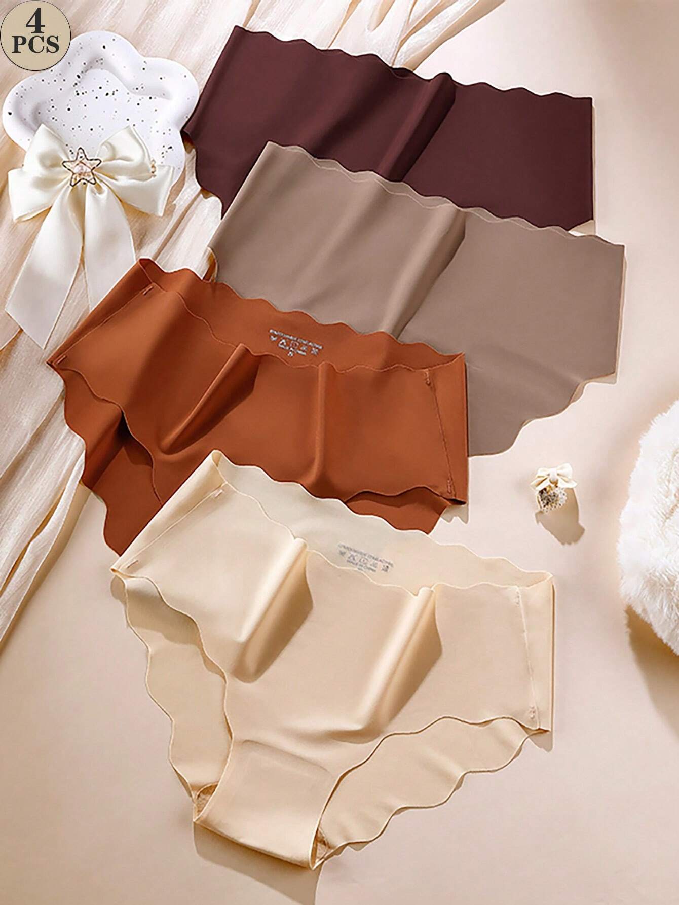 4pcs High Quality Plus Size Seamless Ice Silk Women's Underwear Multicolor