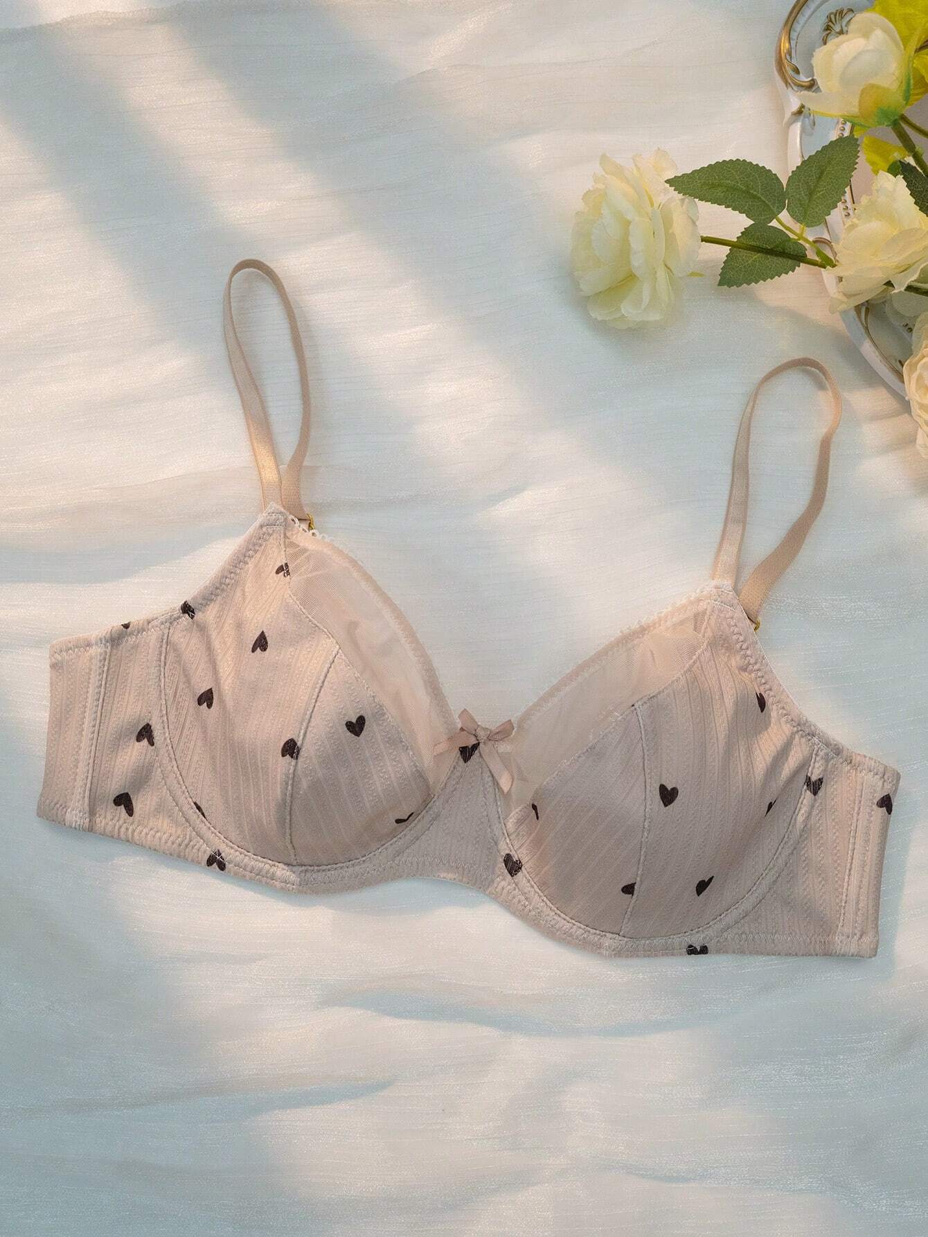 Women Heart-Shaped Print Color Block Bra