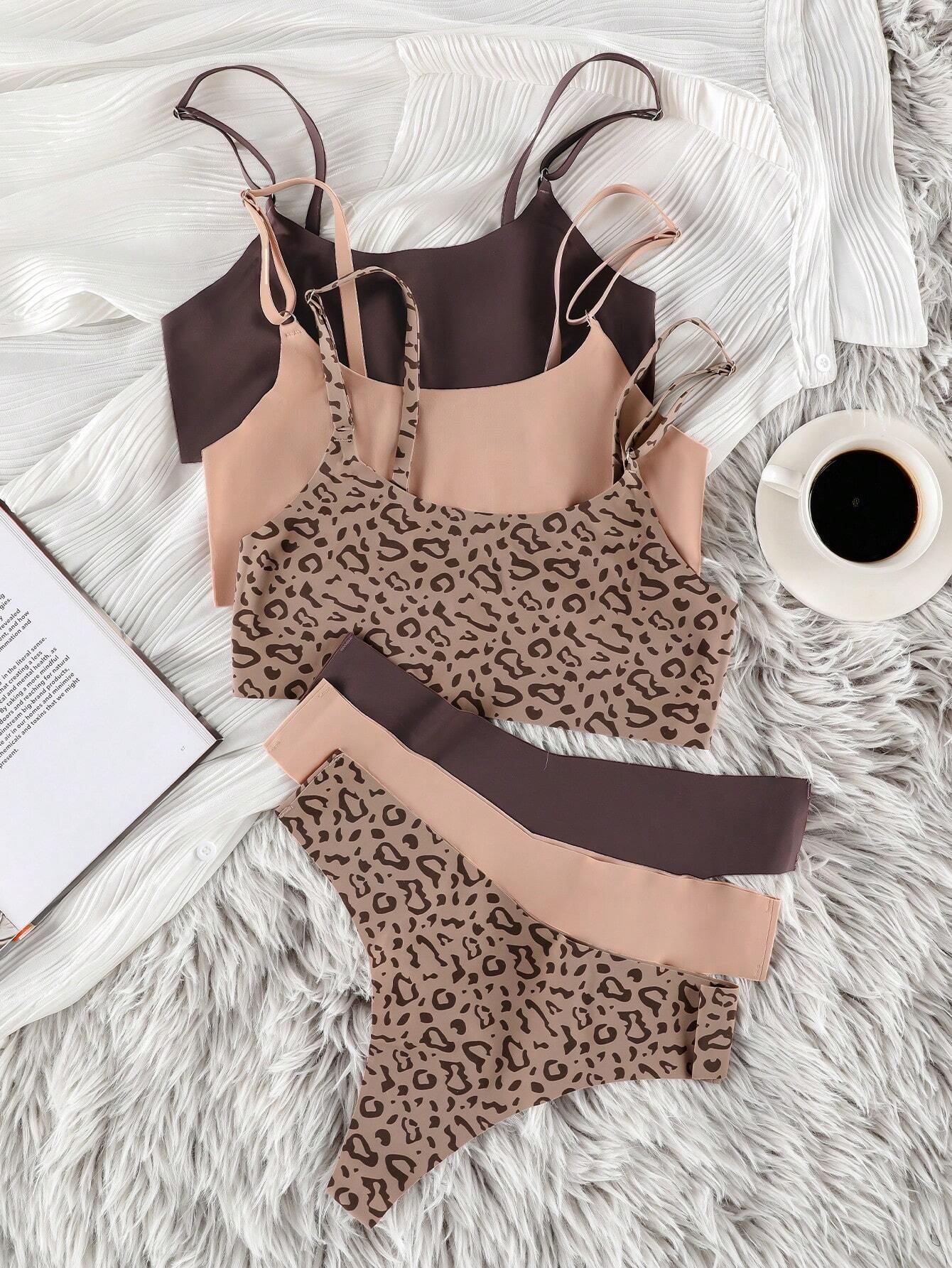 Basics 3packs Leopard Print Bra & Panty Lingerie Set Multicolor