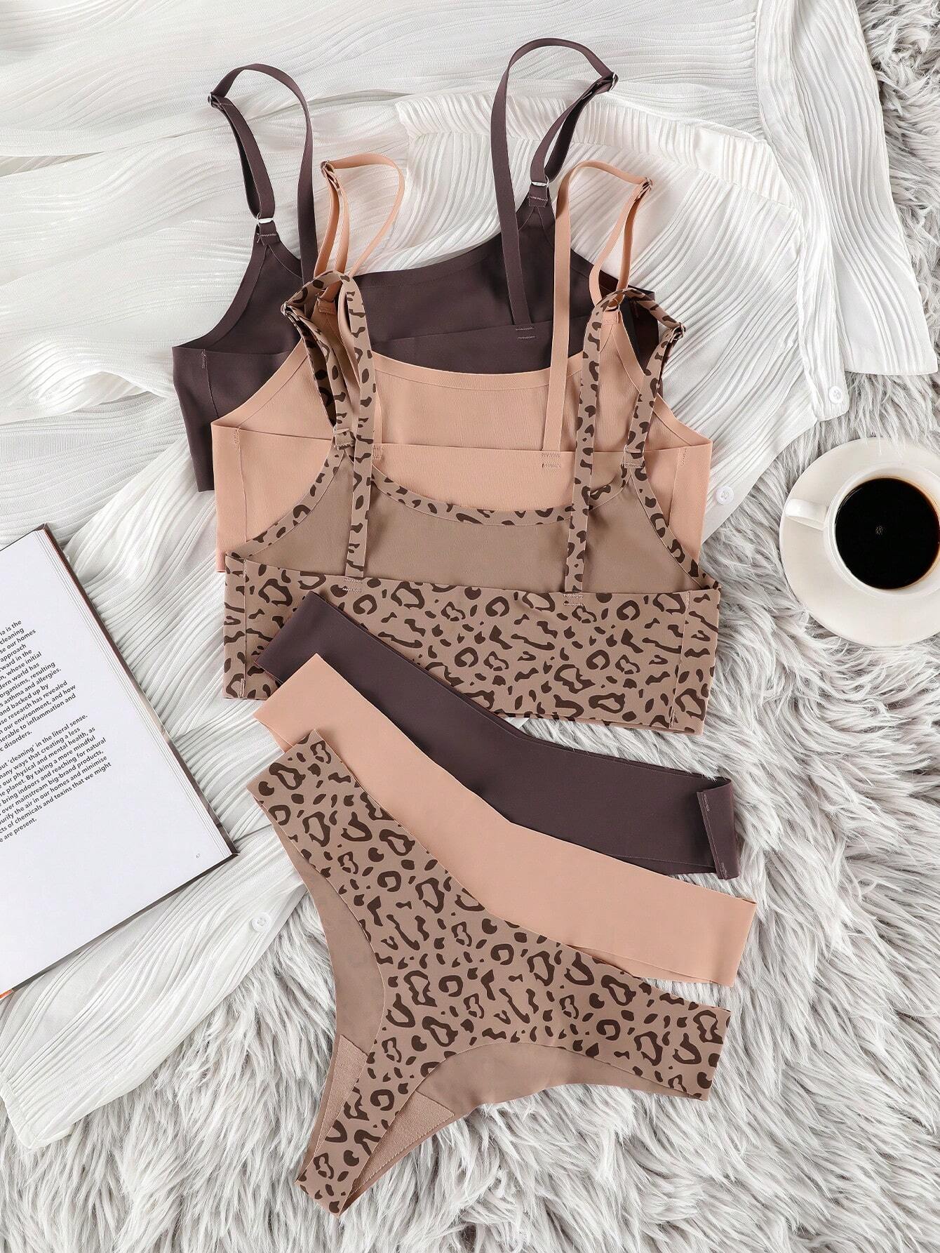 Basics 3packs Leopard Print Bra & Panty Lingerie Set