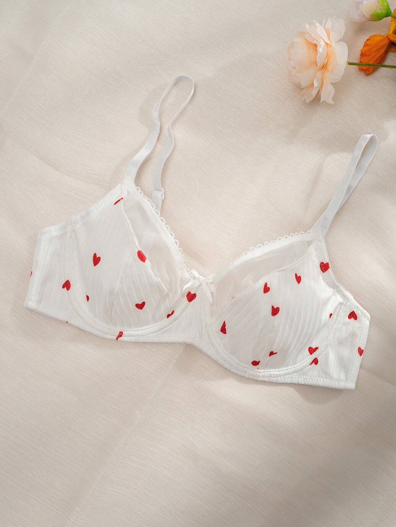 Women Heart-Shaped Print Color Block Bra