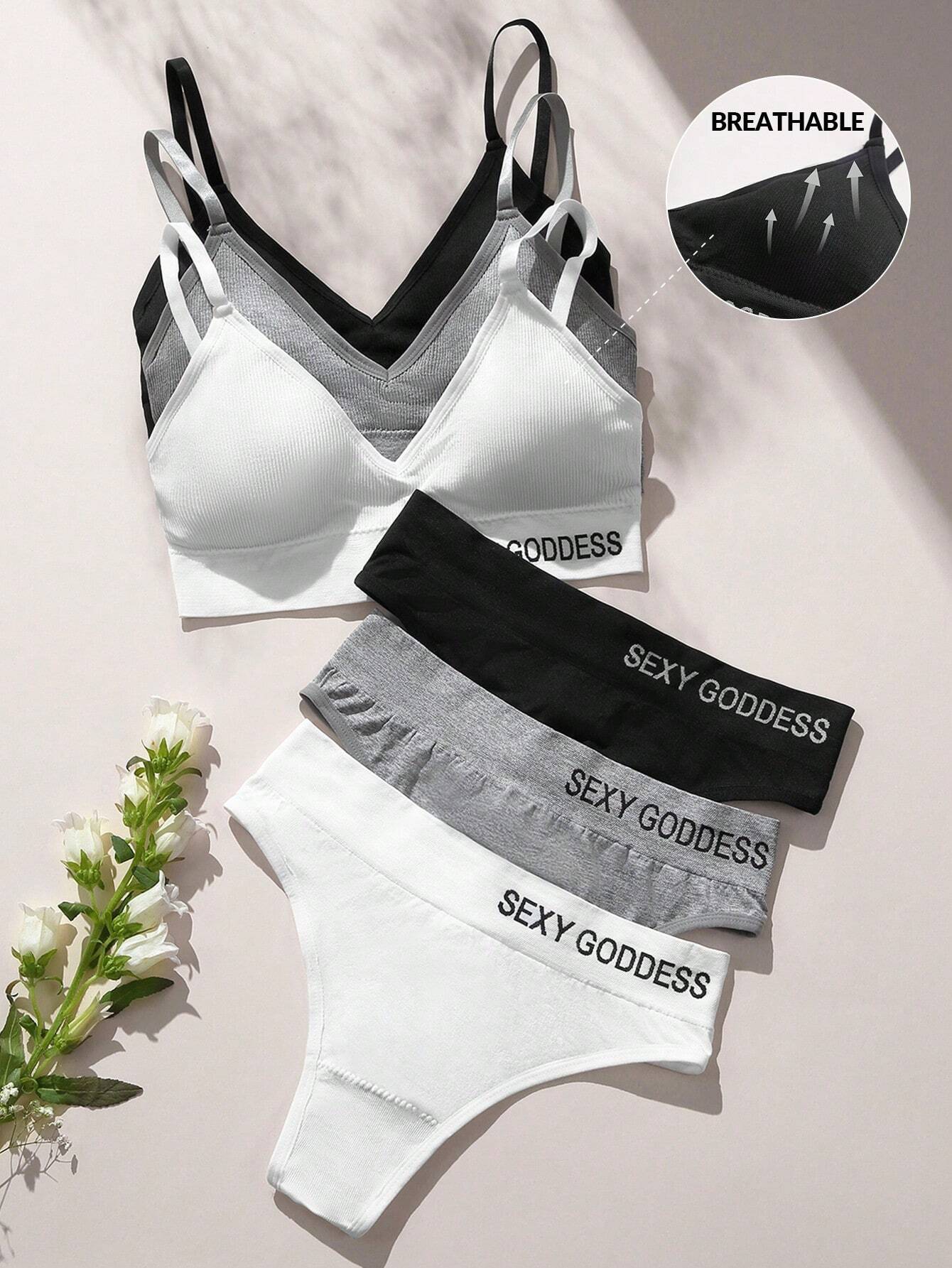 Basics 3packs Letter Graphic Lingerie Set Multicolor 2