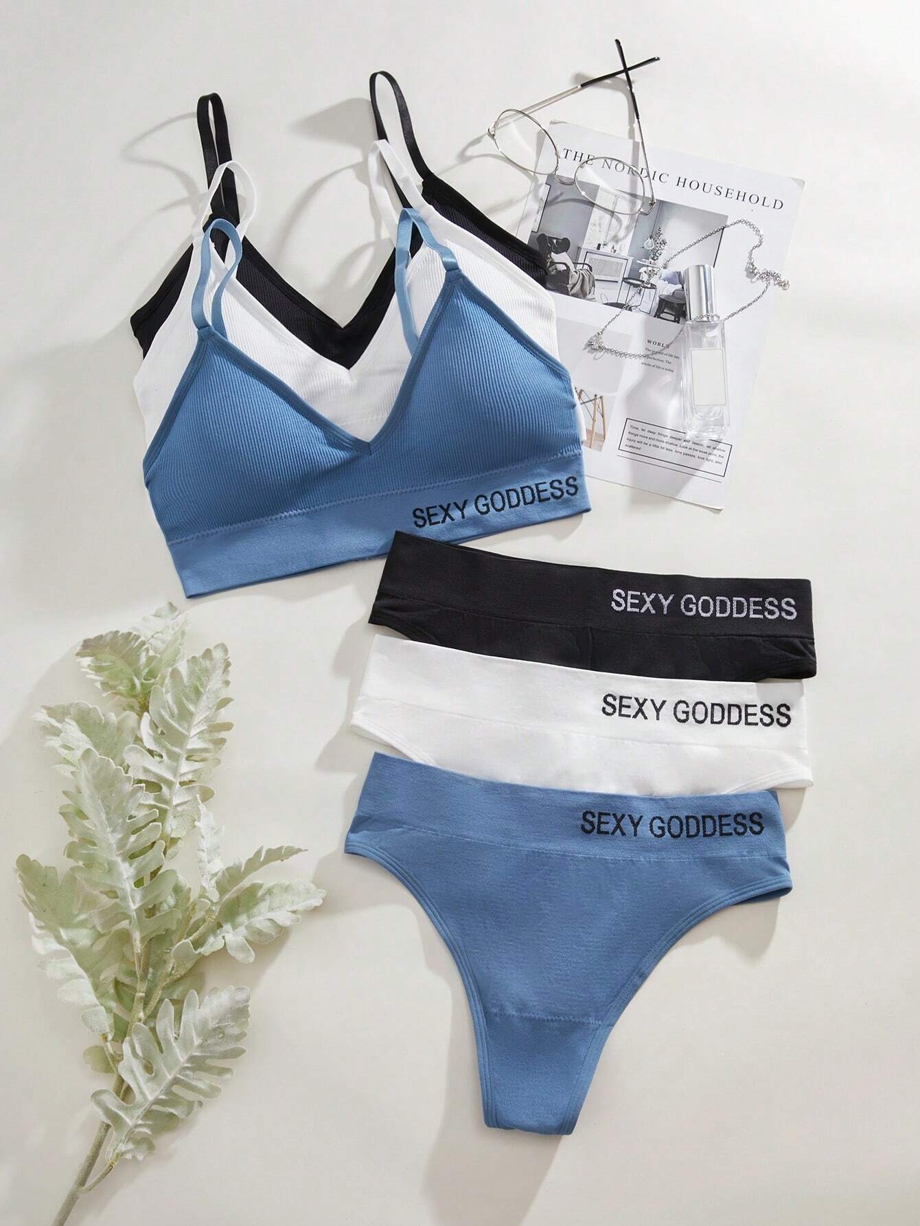 Basics 3packs Letter Graphic Lingerie Set Multicolor