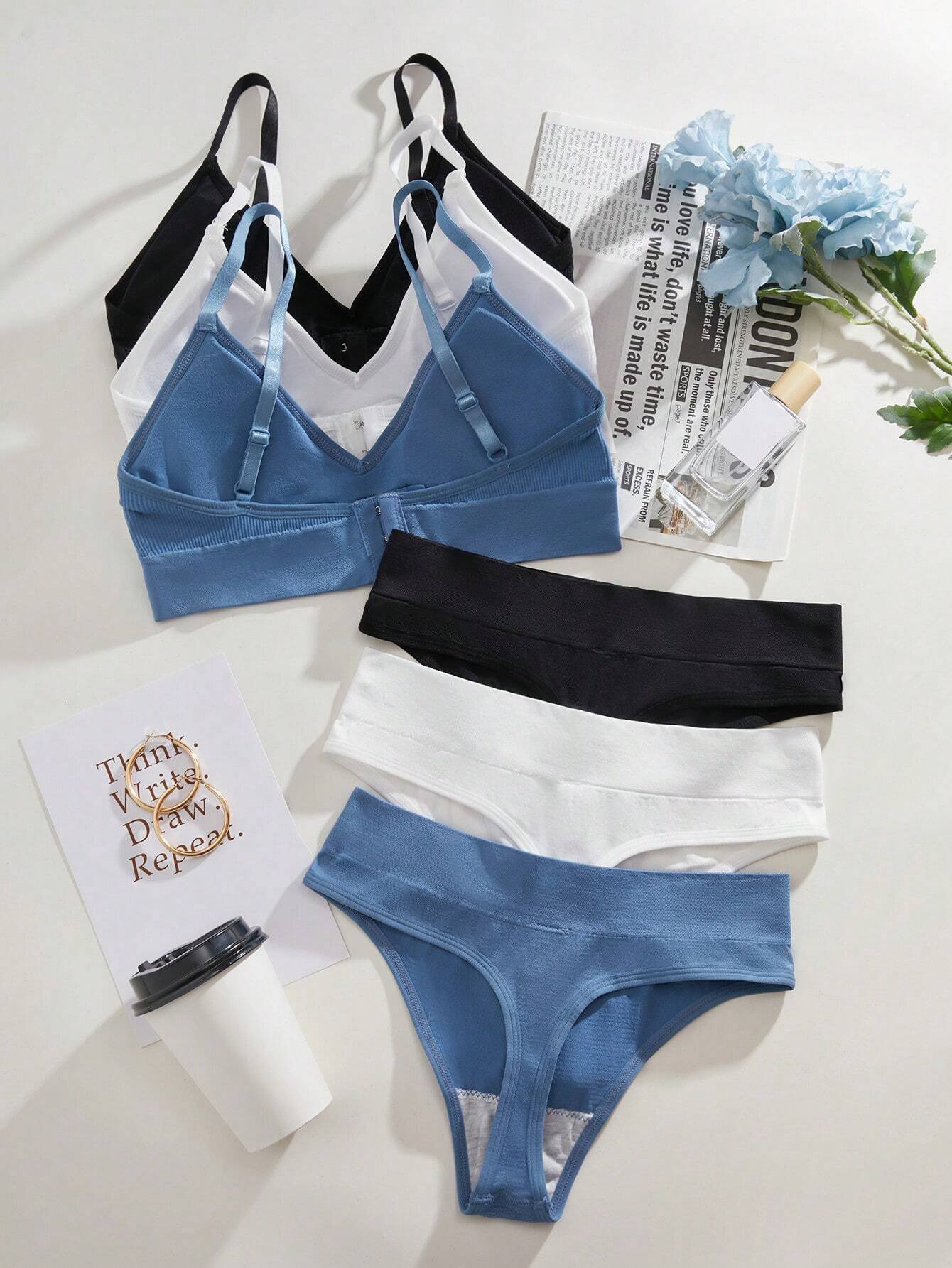 Basics 3packs Letter Graphic Lingerie Set