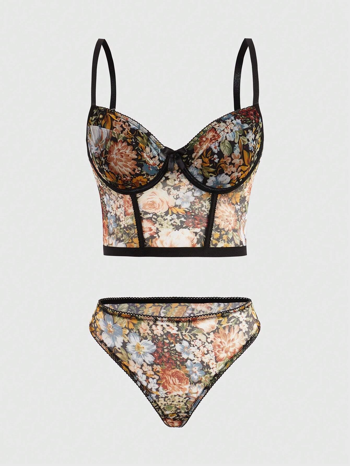 ROMWE Fairycore Floral Print Women's Underwear Set Multicolor