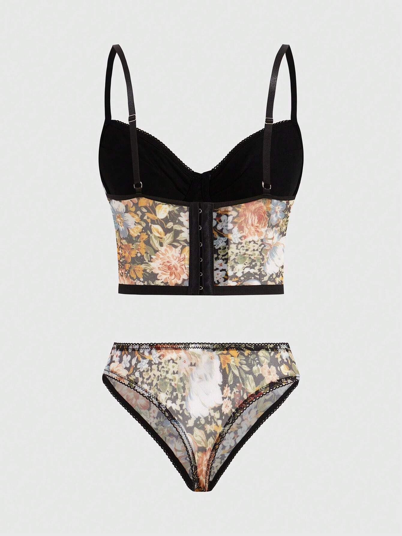 ROMWE Fairycore Floral Print Women's Underwear Set