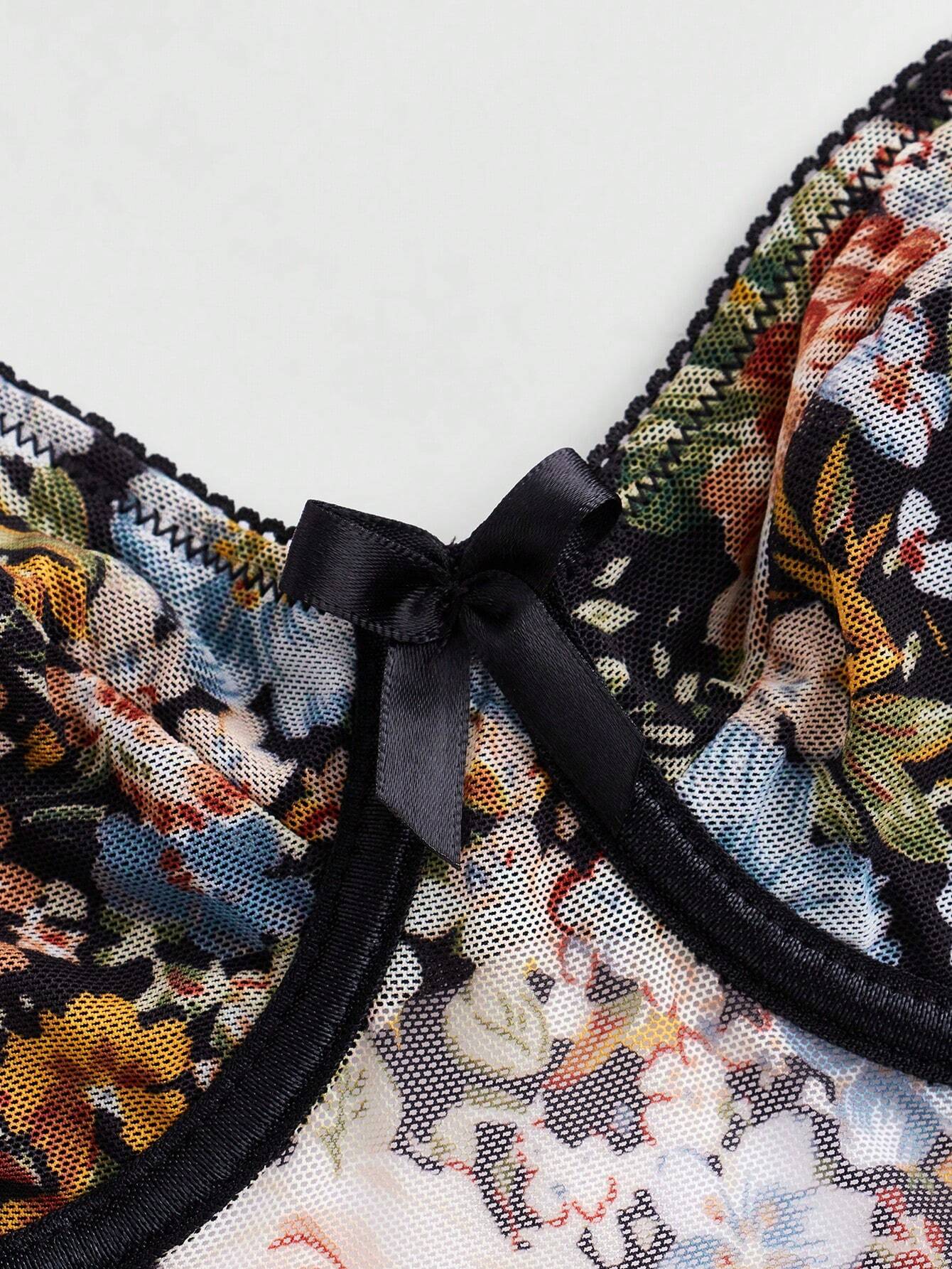 ROMWE Fairycore Floral Print Women's Underwear Set