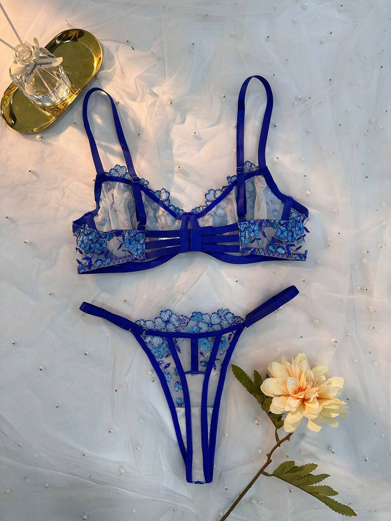 Women's Floral Embroidery Bra & Panty Underwear Lingerie Set