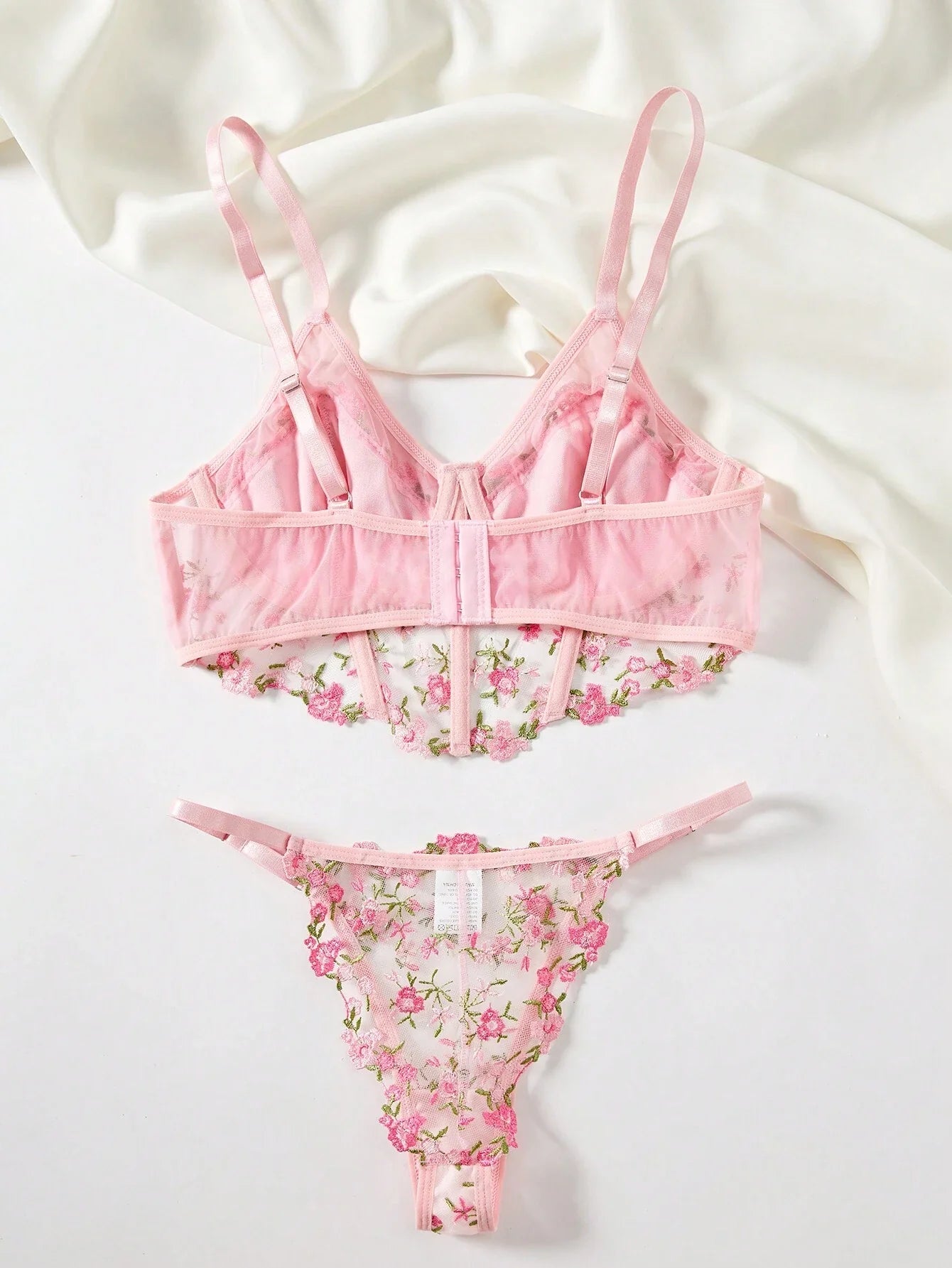 Ladies' Flowers Embroidery Mesh Bra & Panty Lingerie Set