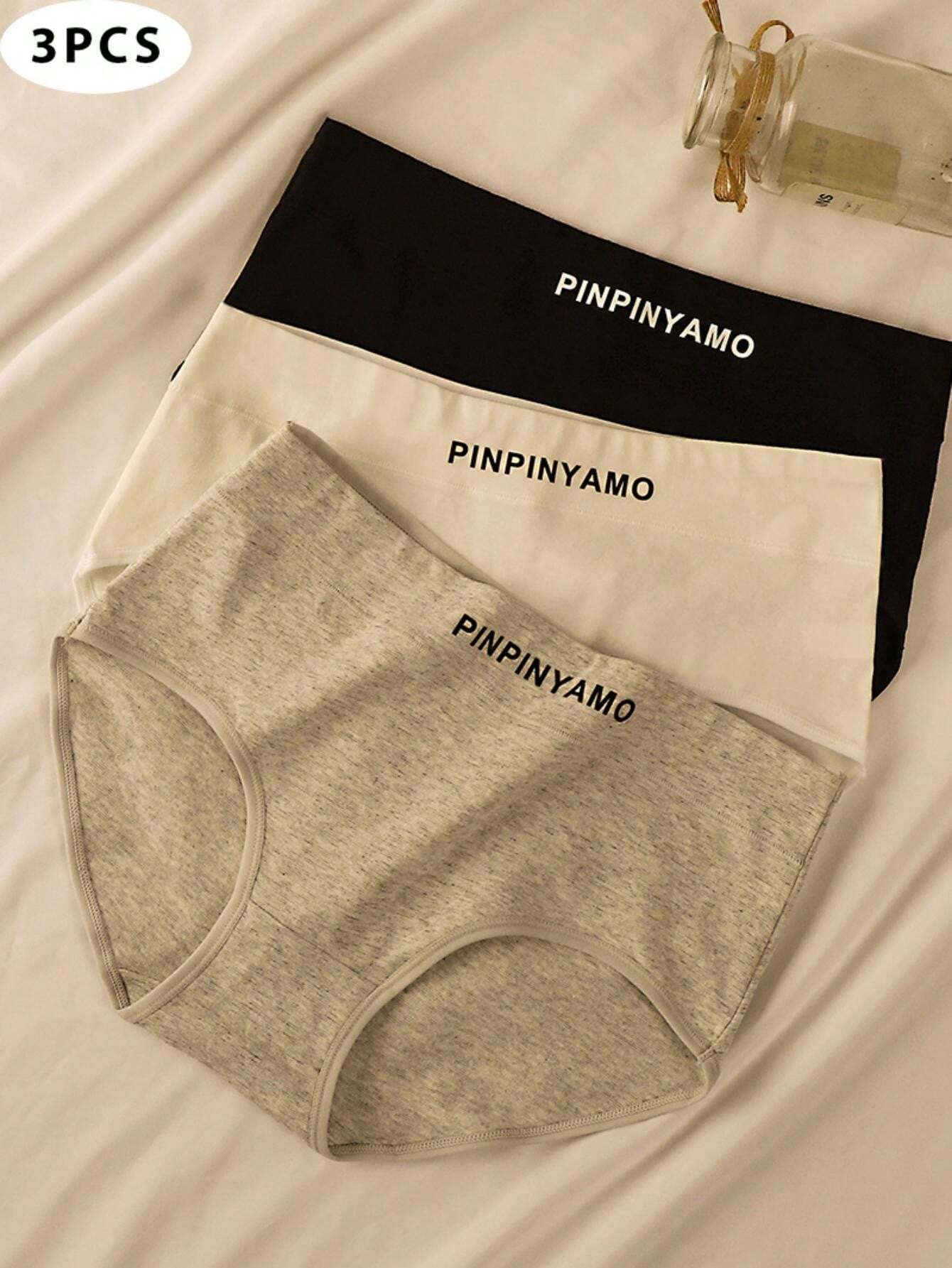 3pcs Women's Comfortable Breathable Letter Print Triangle Panties Multicolor 2