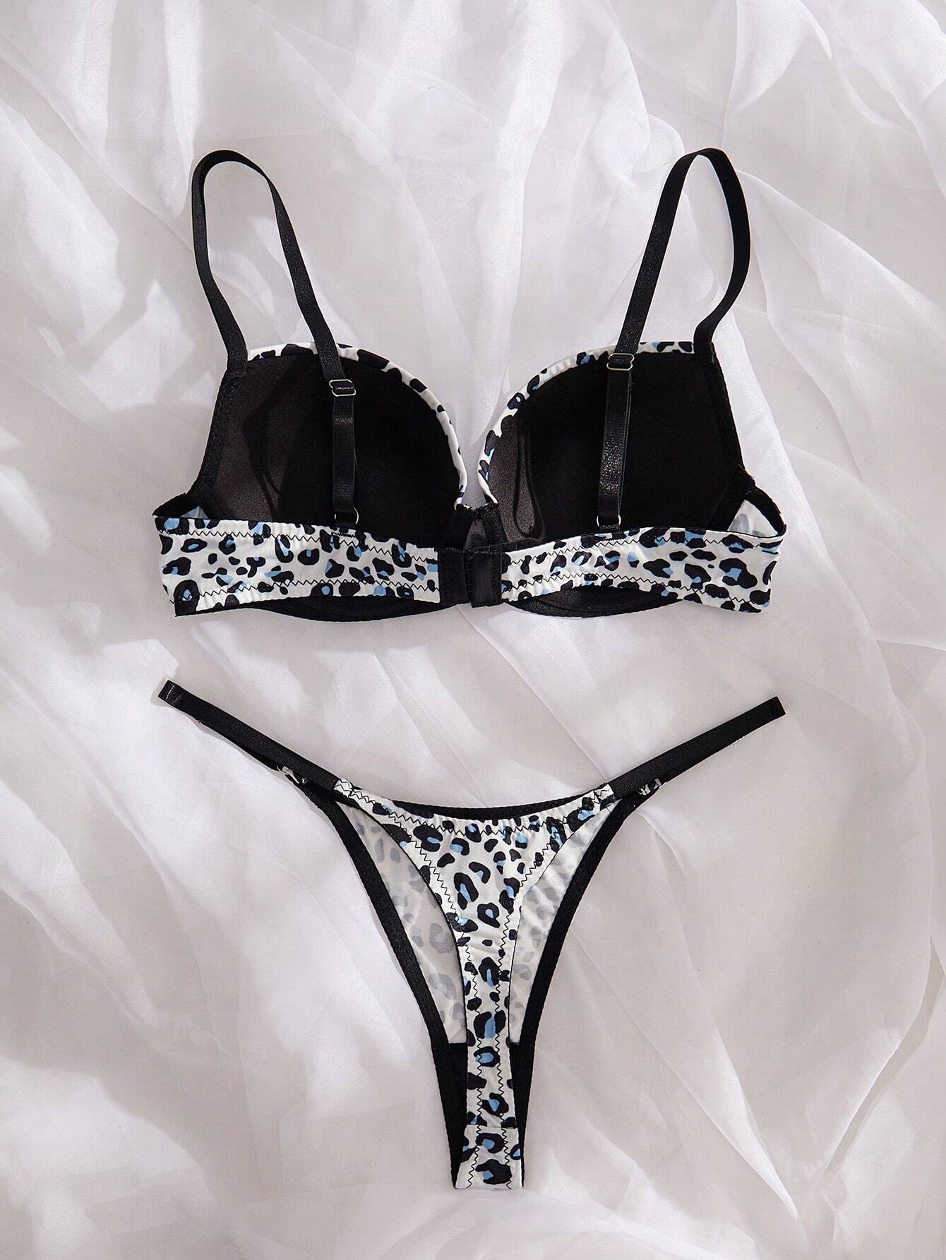 Eraneu 2pcs Women's Fashionable Cow Print Lingerie Set