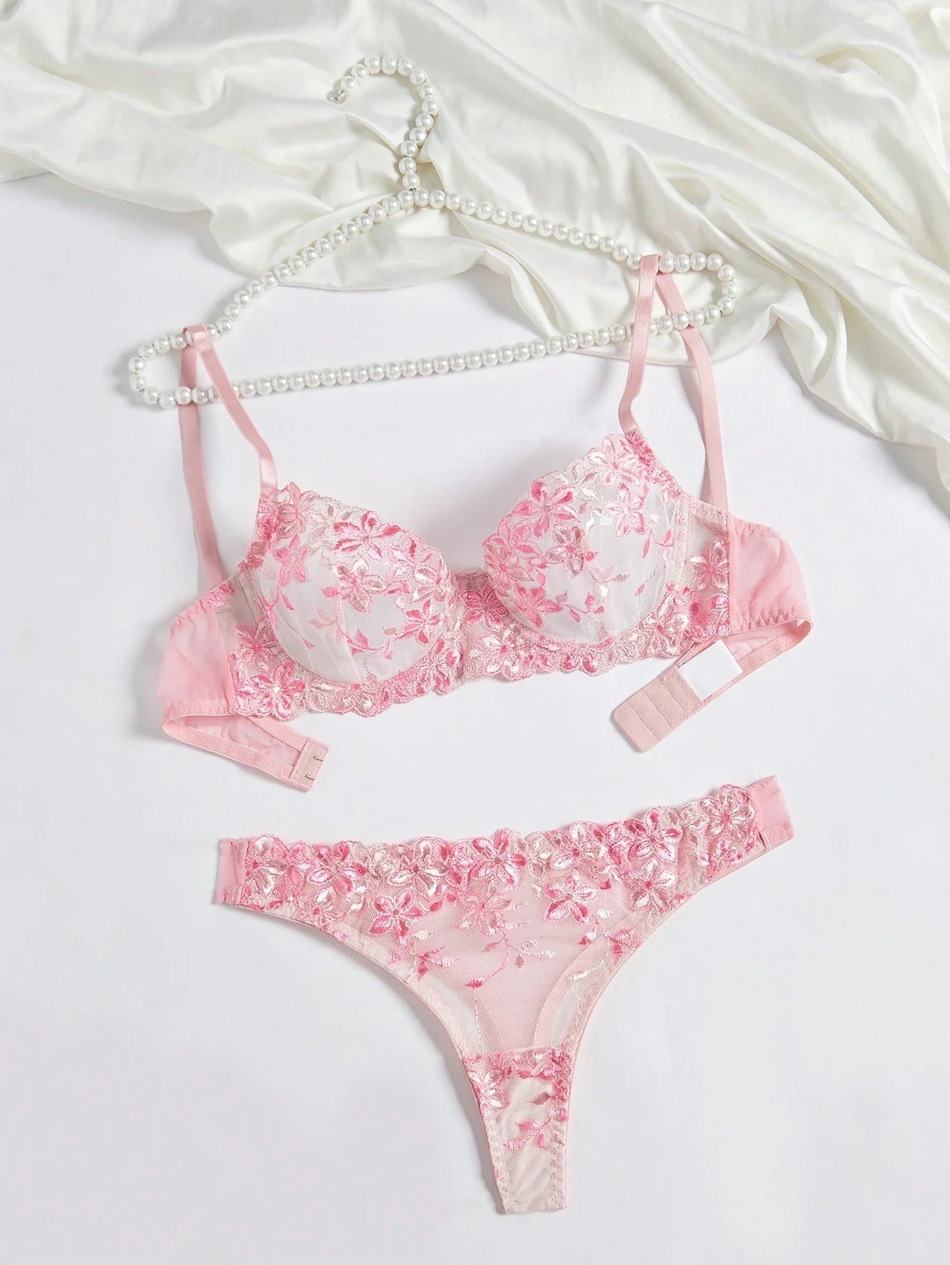2 Pieces Romantic Pink Women Underwire Bra And Panty Set Pink