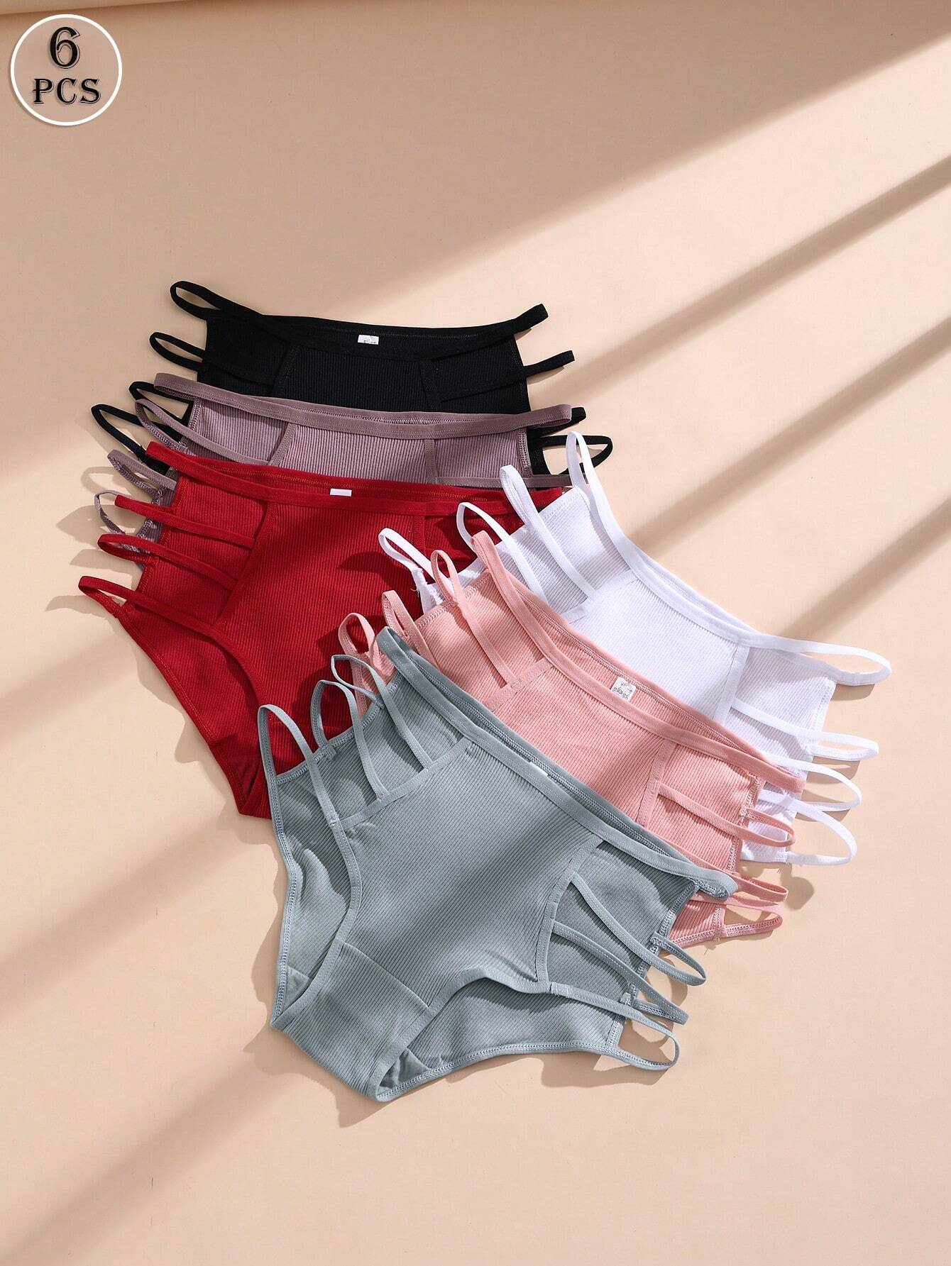 6pcs Women's Triangle Panties, Sexy Breathable Comfortable Hollowed-Out Underwear