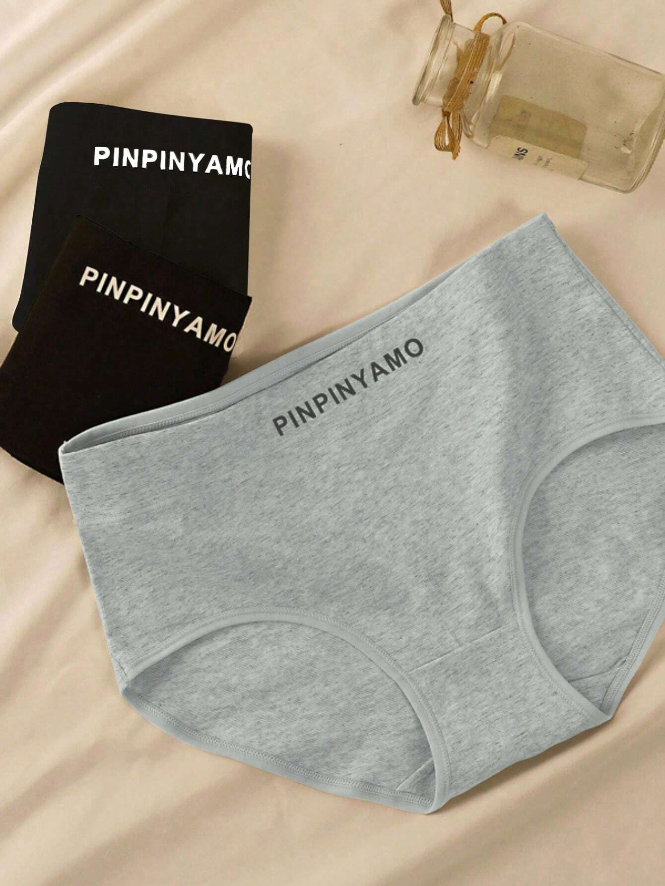 3pcs Women's Comfortable Breathable Letter Print Triangle Panties