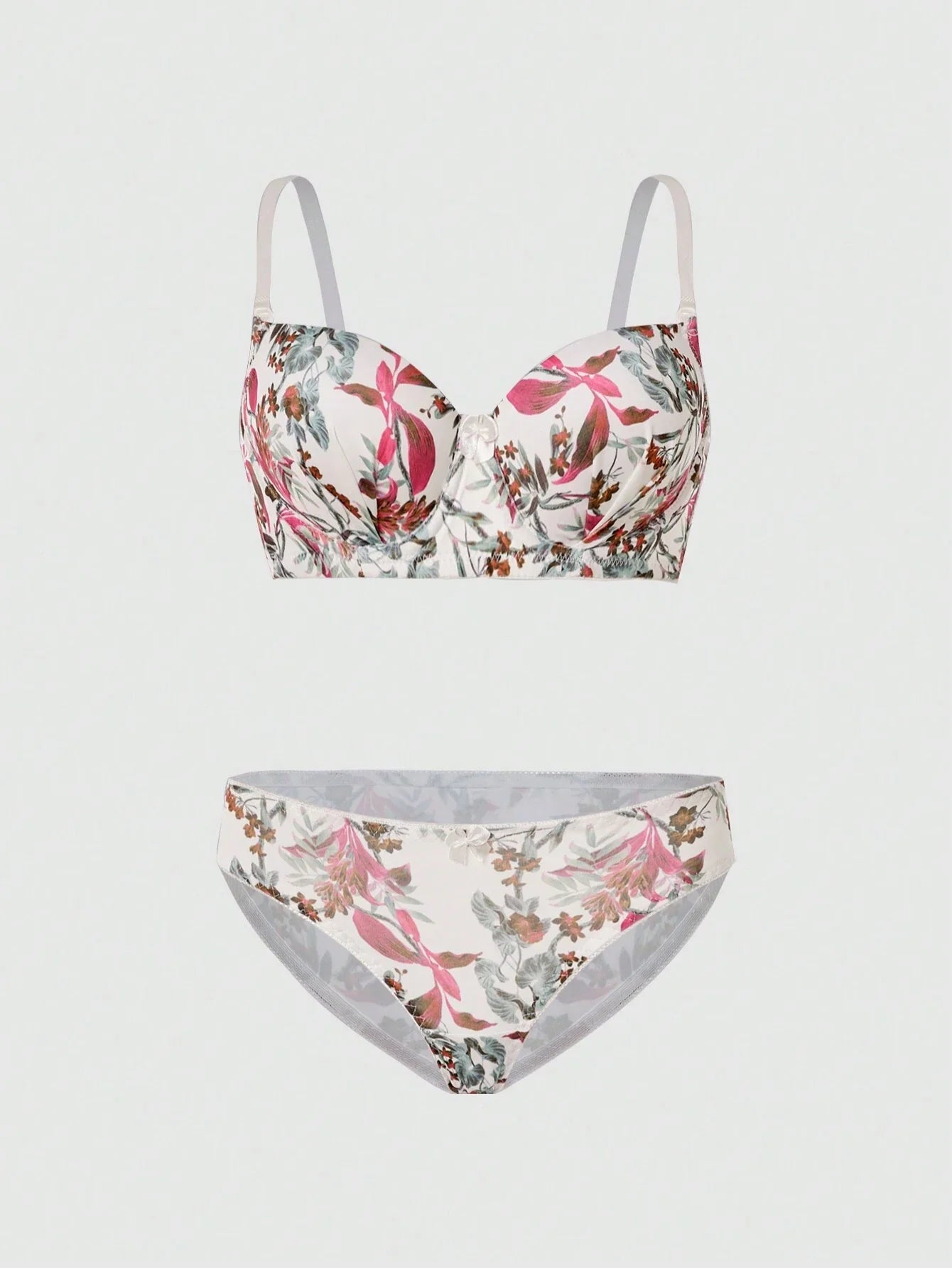 DesireSculpt Leaf Print Underwire Bra & Panty Lingerie Set