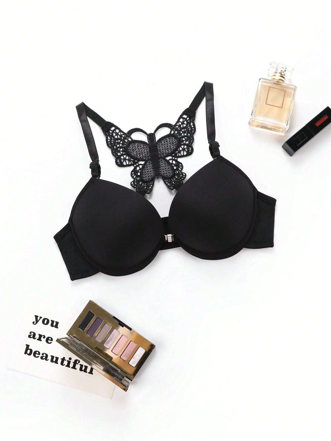 1Set Women's Lace Underwire Push Up Bra &Panties Set, Lingerie