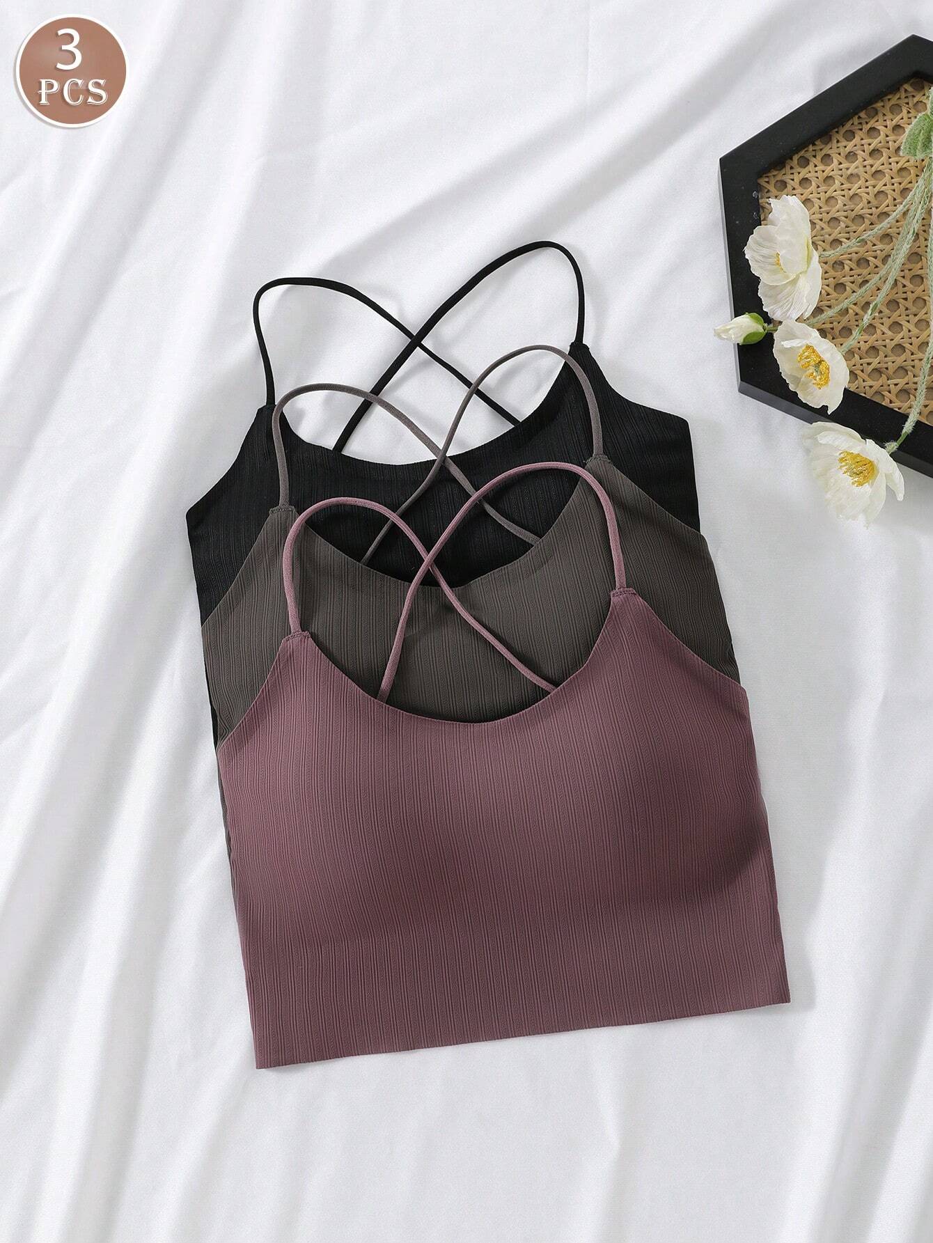 3pcs/Set Ice Silk Criss-Cross Backless Wireless Brassiere