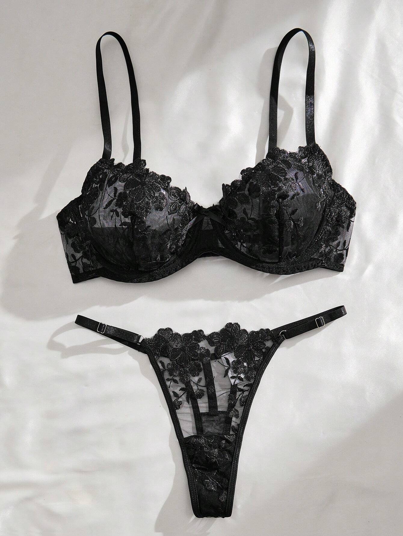 Women's Floral Embroidery Bra & Panty Underwear Lingerie Set