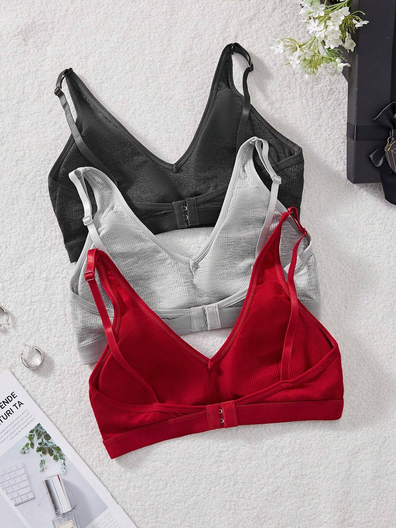 3PCS Ladies Comfortable Wireless Soft Cup Solid Bra Underwear