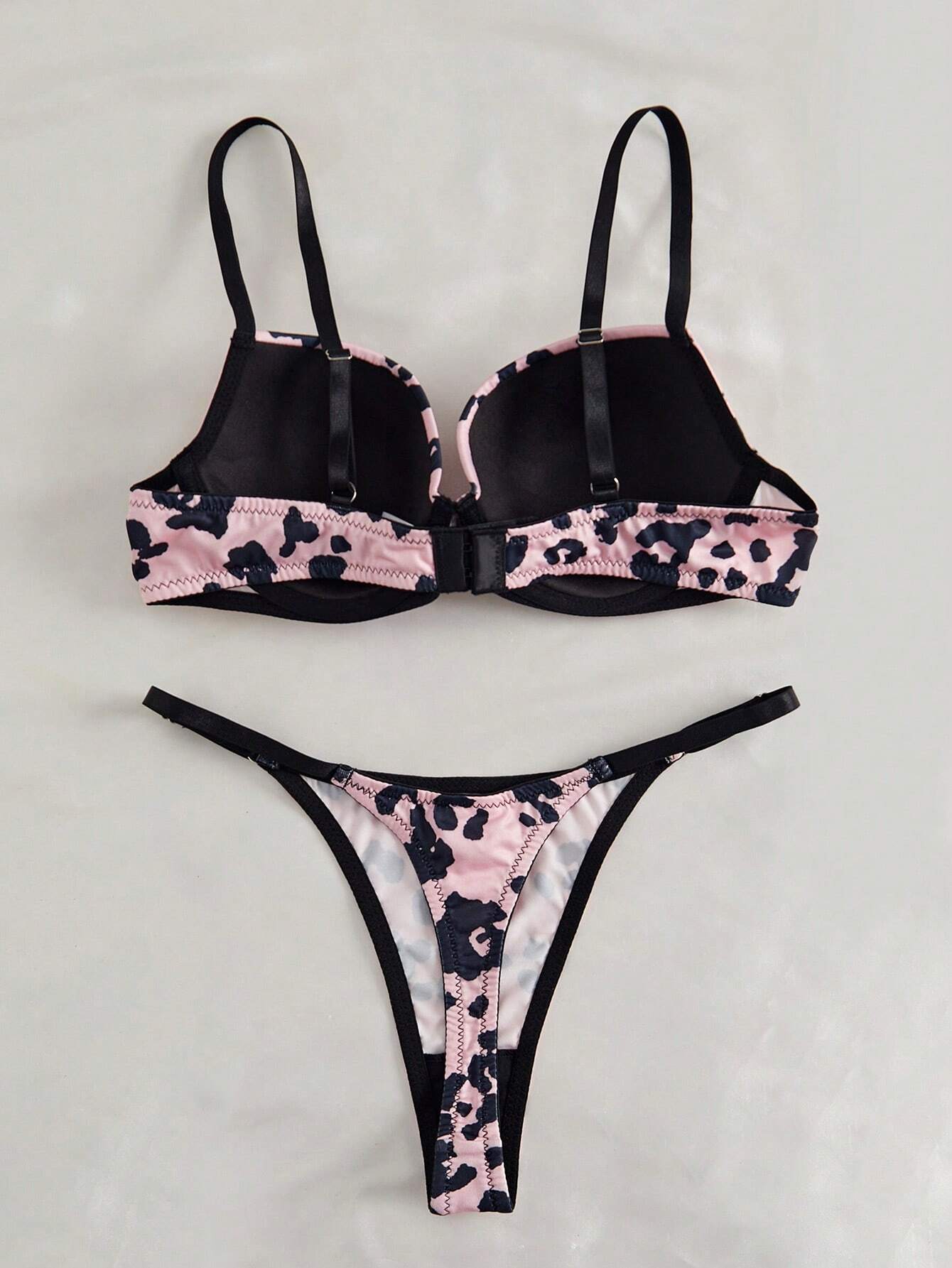 Eraneu 2pcs Women's Fashionable Cow Print Lingerie Set
