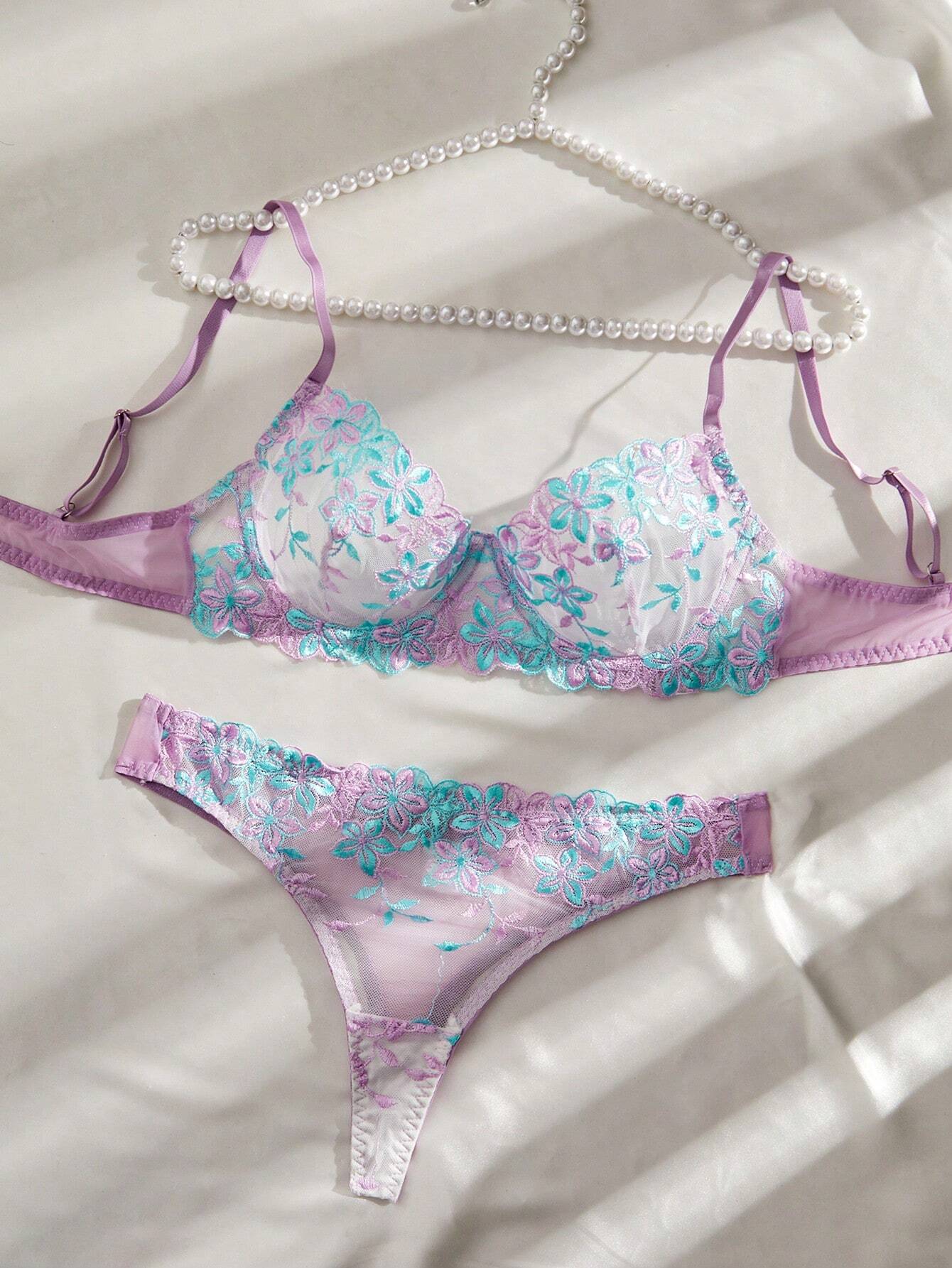 2 Pieces Romantic Pink Women Underwire Bra And Panty Set Mauve Purple