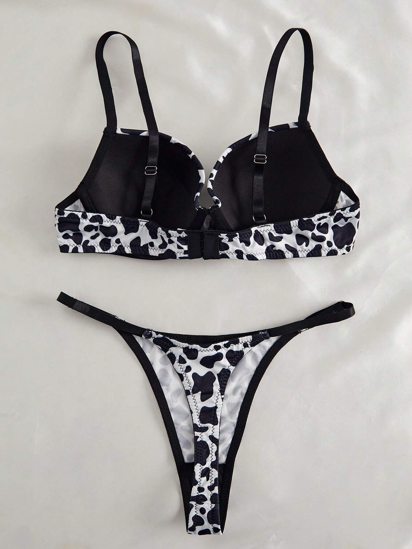 Eraneu 2pcs Women's Fashionable Cow Print Lingerie Set