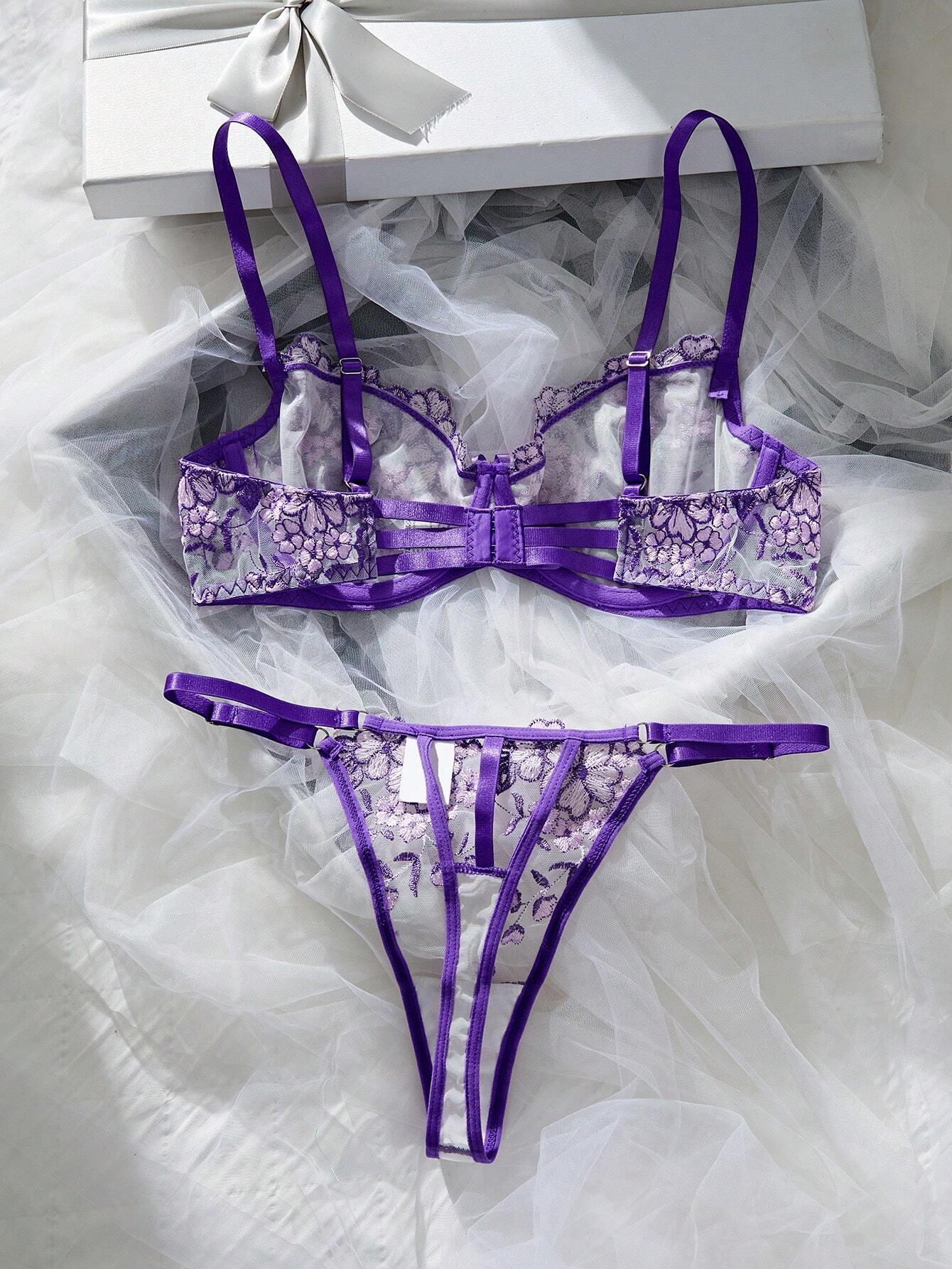 Women's Floral Embroidery Bra & Panty Underwear Lingerie Set