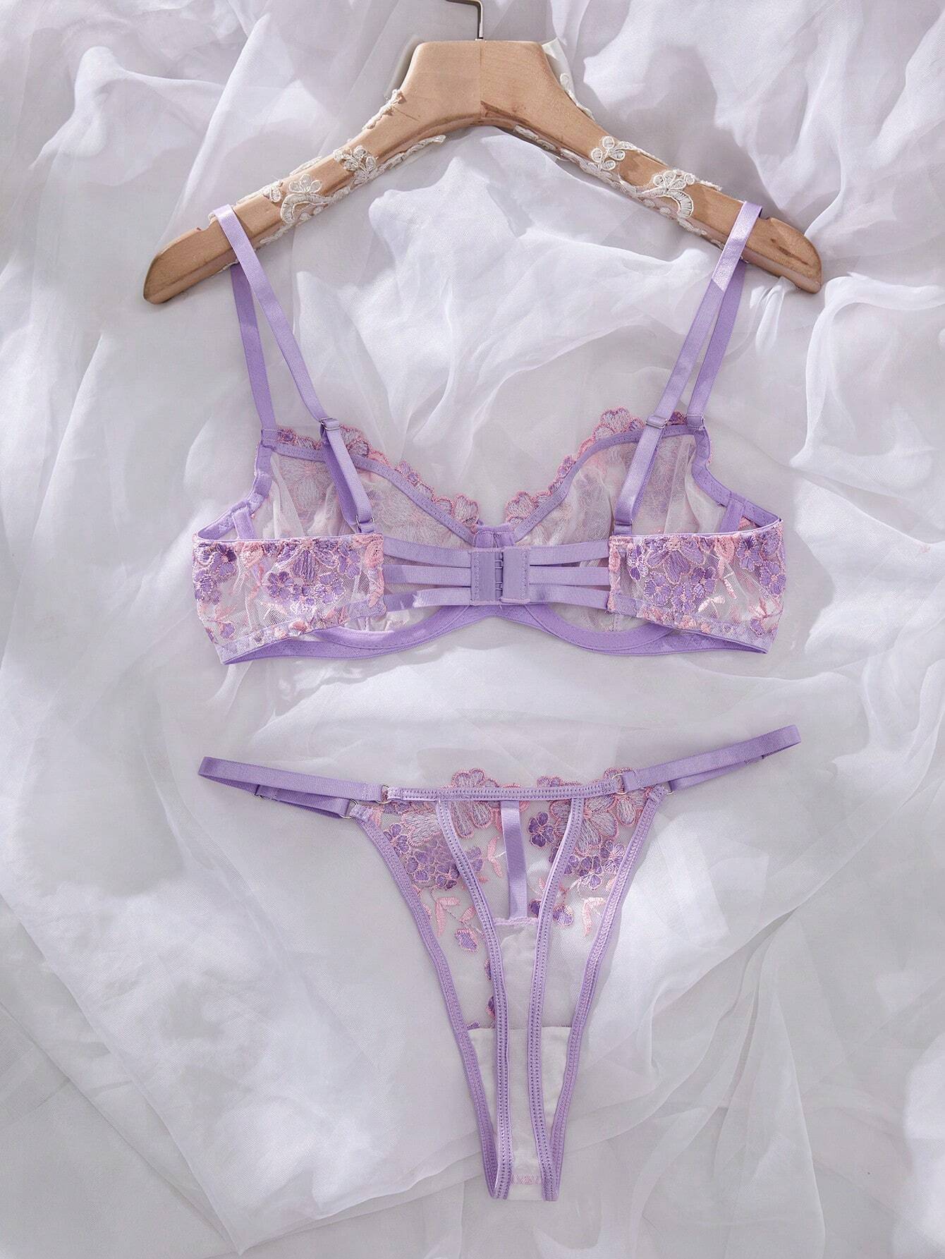 Women's Floral Embroidery Bra & Panty Underwear Lingerie Set