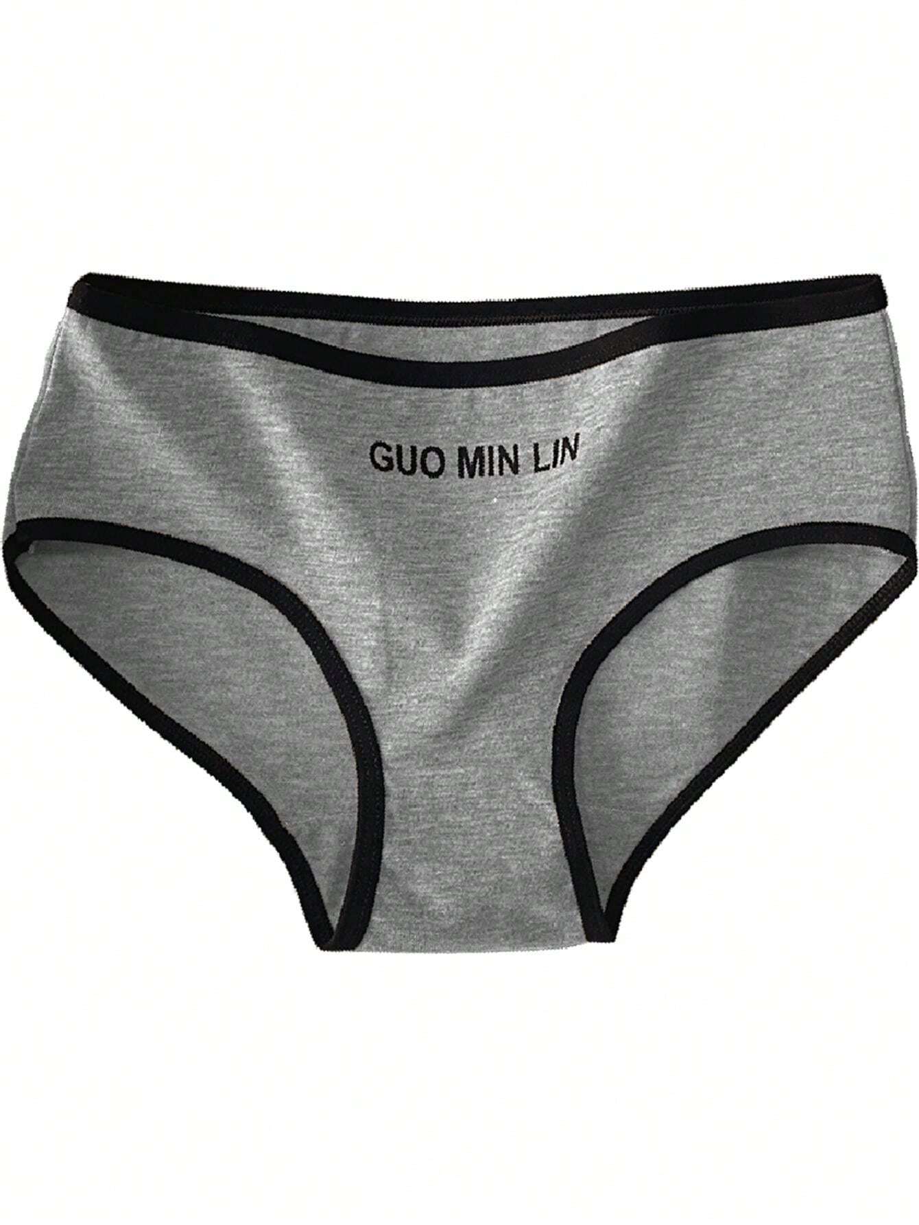 4pcs Women's Underwear With Letter Print And Color Blocking Design