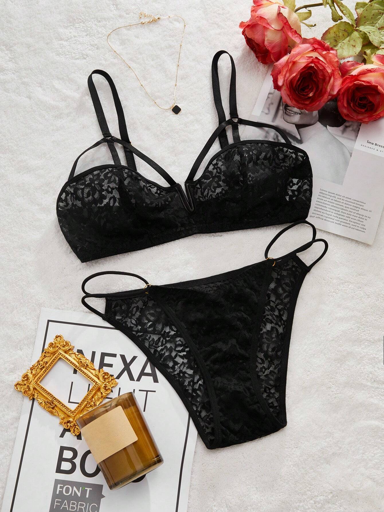 Opulent Queen Women's Lace Adjustable Strap Bra & Panty Lingerie Set