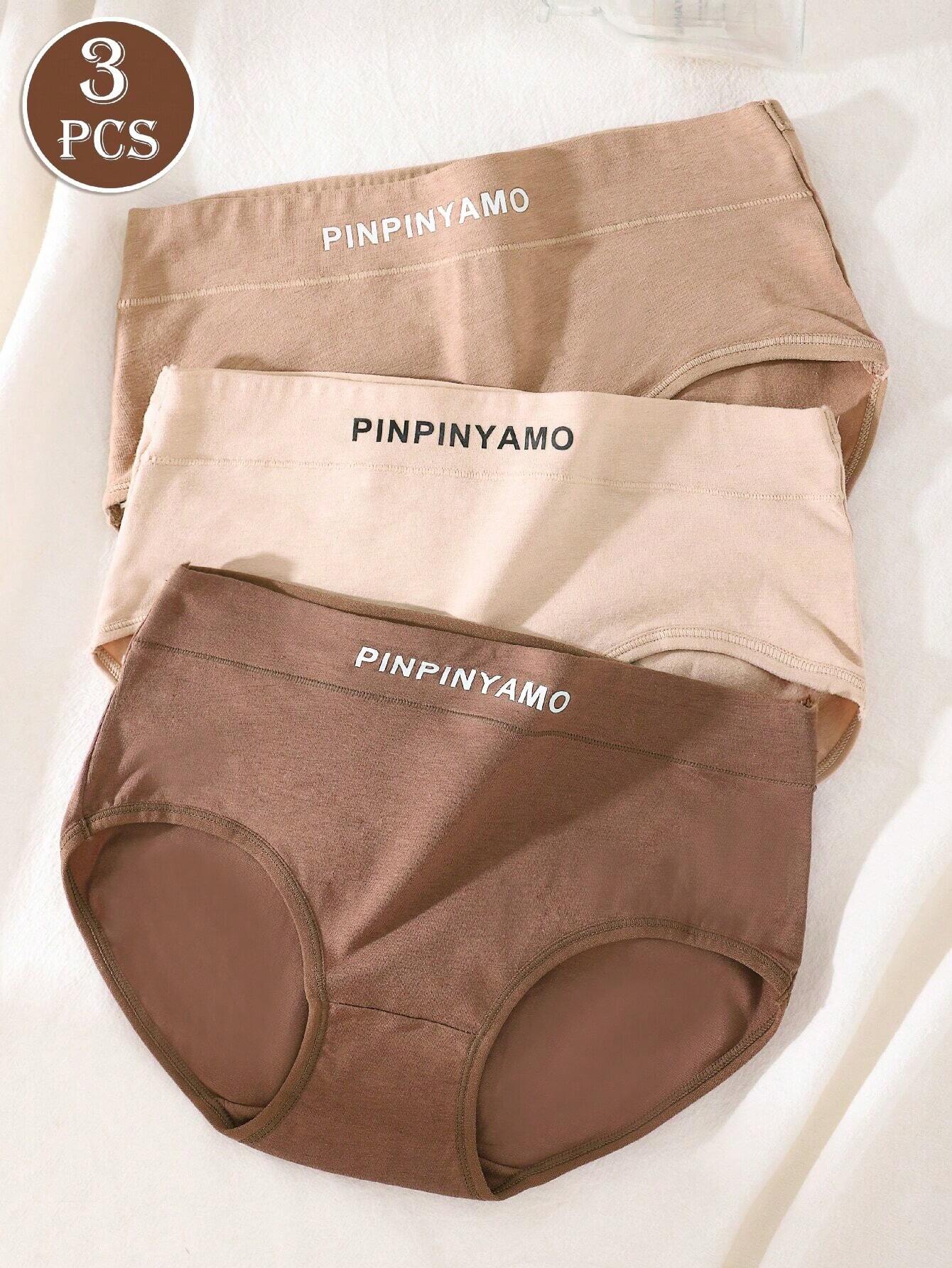 3pcs Women's Comfortable Breathable Letter Print Triangle Panties Multicolor 4