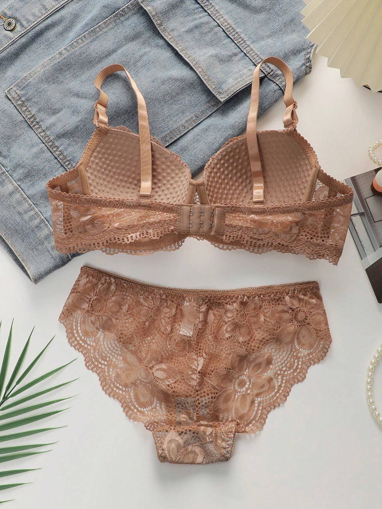 Floral Lace Underwire Bra & Panty Lingerie Set