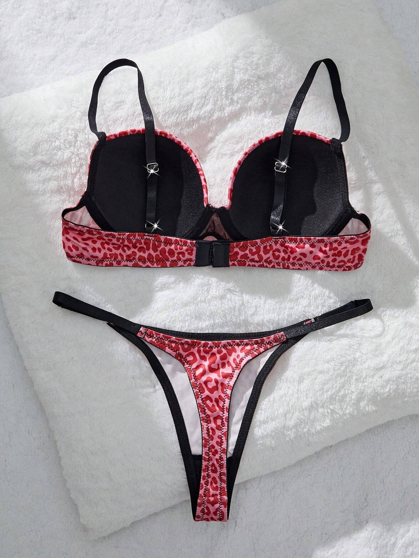 Eraneu 2pcs Women's Fashionable Cow Print Lingerie Set