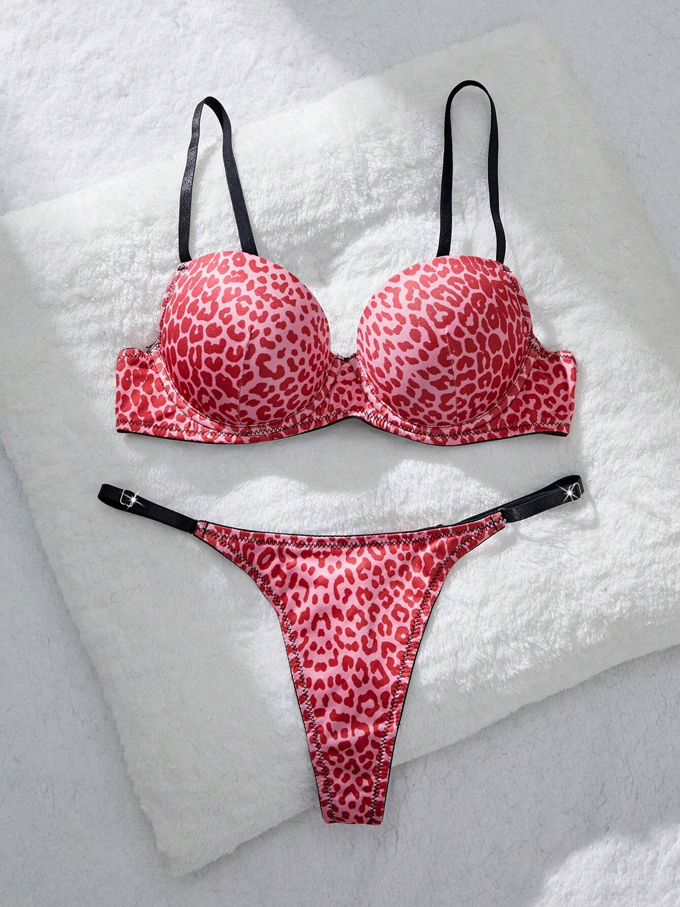 Eraneu 2pcs Women's Fashionable Cow Print Lingerie Set