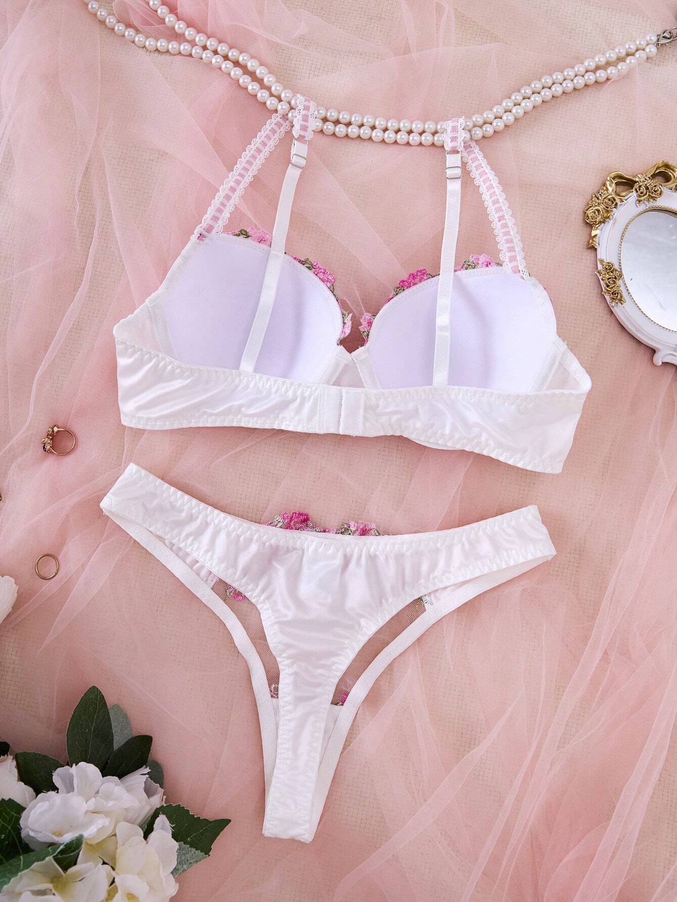 1 Set Lace Underwire Bra Set, Women's Lingerie Set