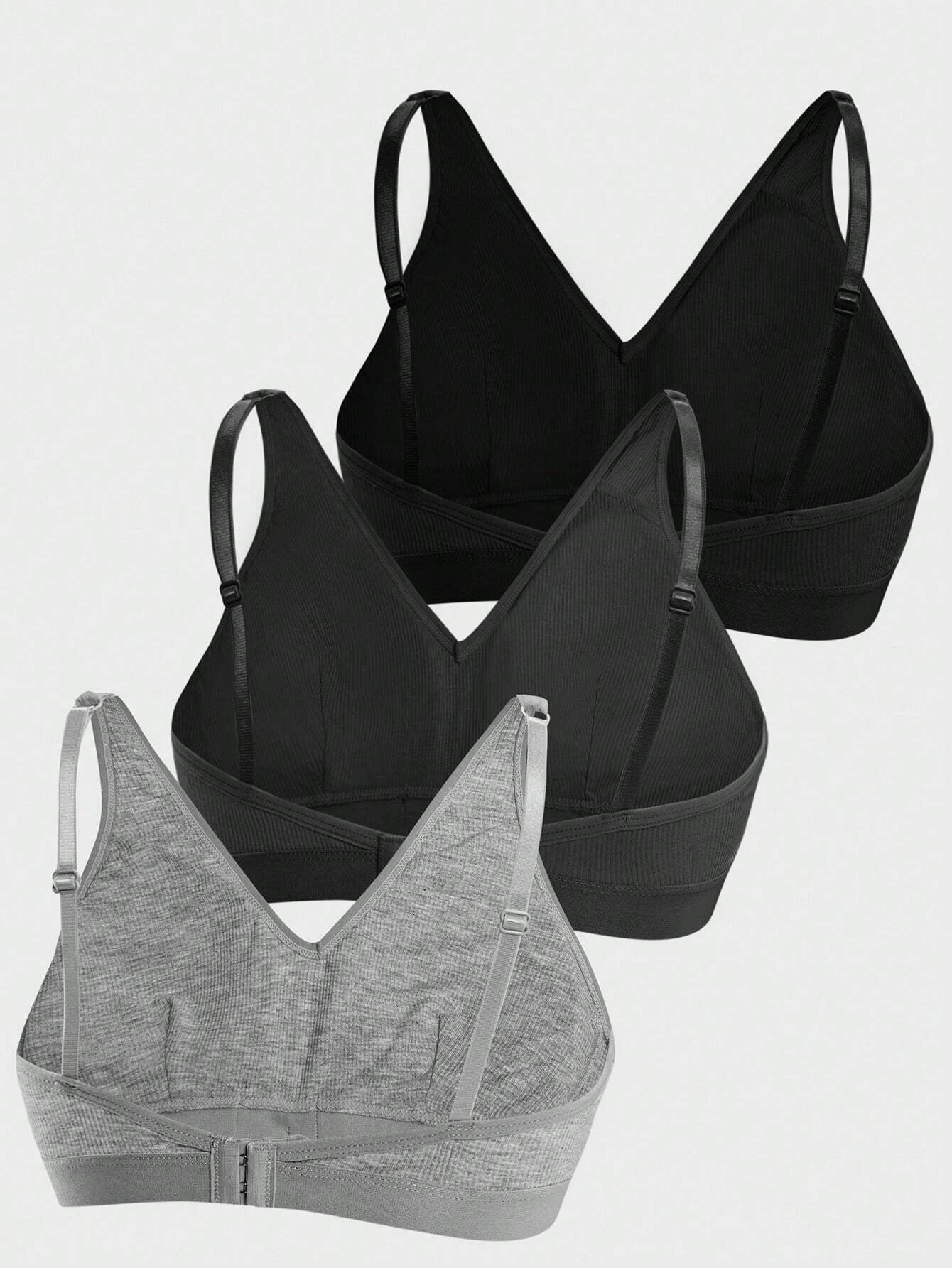 3PCS Ladies Comfortable Wireless Soft Cup Solid Bra Underwear