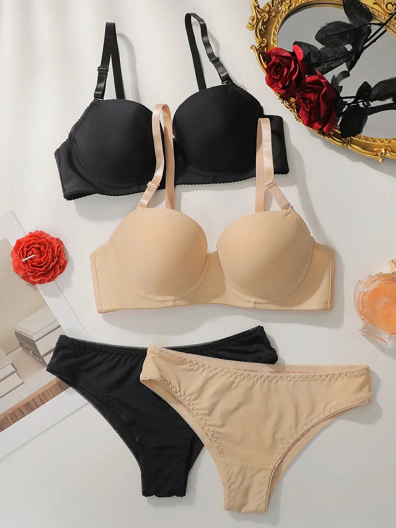 Underwear&Sleepwear Basics 2sets Solid Underwire Bra & Panty Lingerie Set Multicolor 2