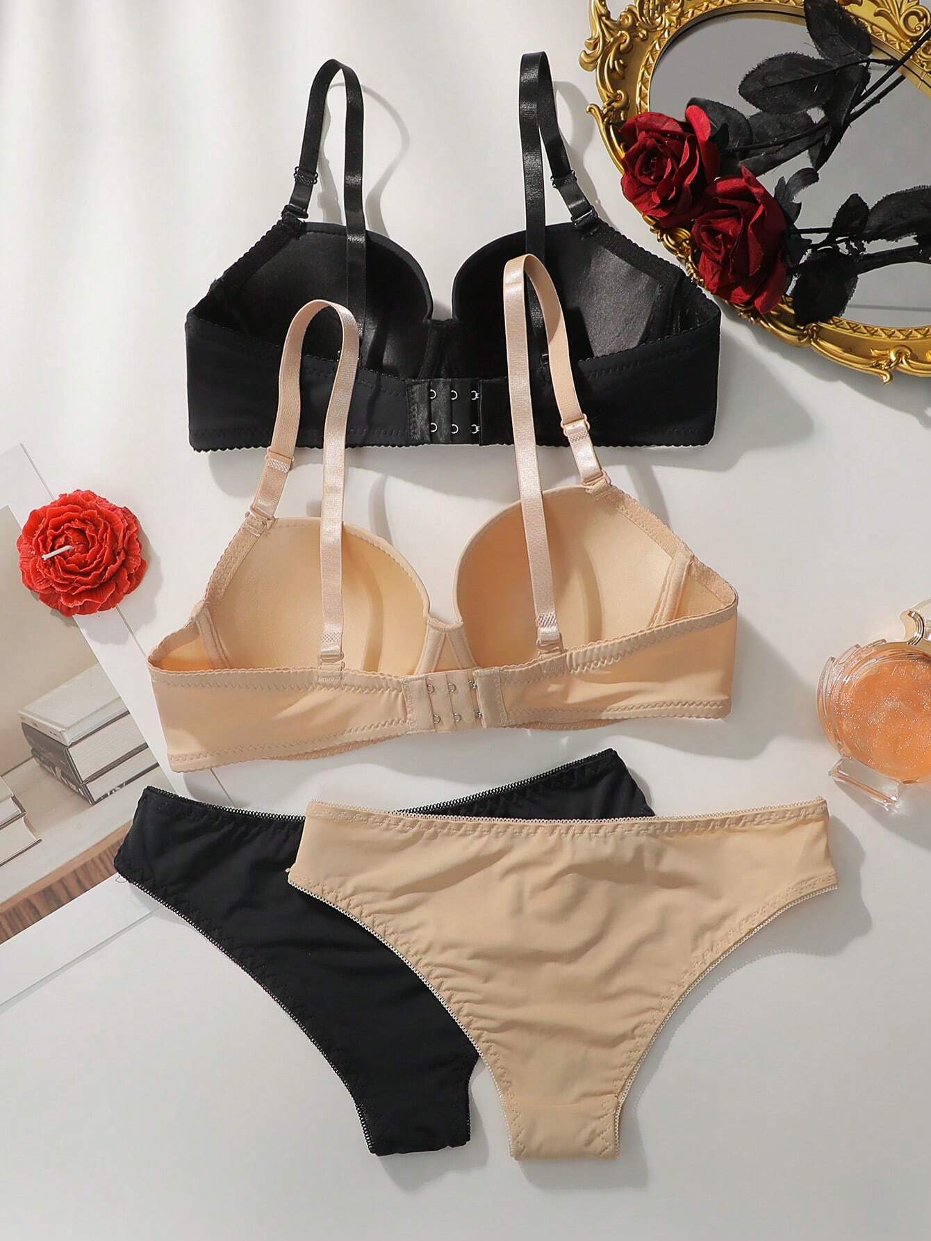 Underwear&Sleepwear Basics 2sets Solid Underwire Bra & Panty Lingerie Set