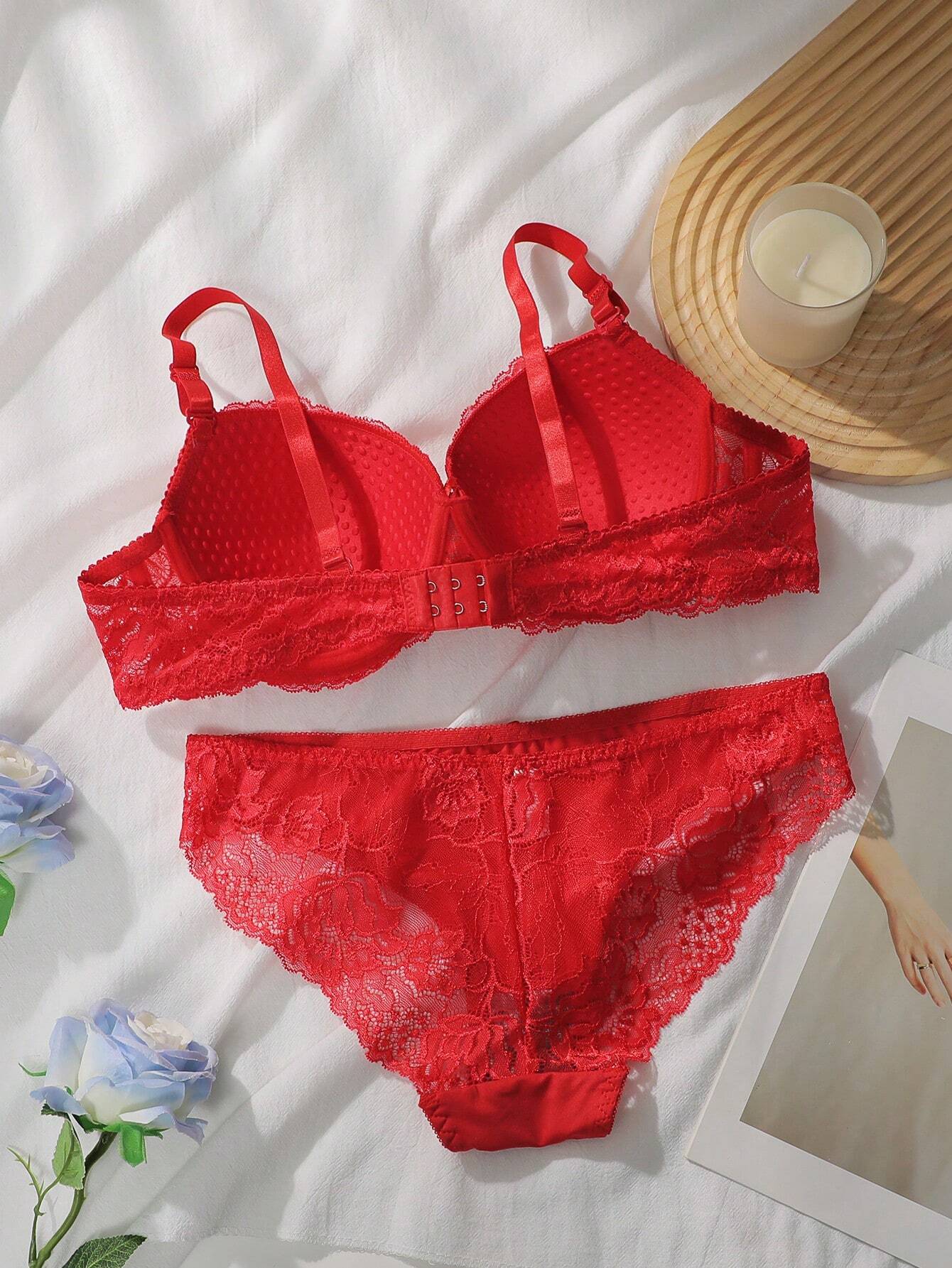 Floral Lace Underwire Bra & Panty Lingerie Set