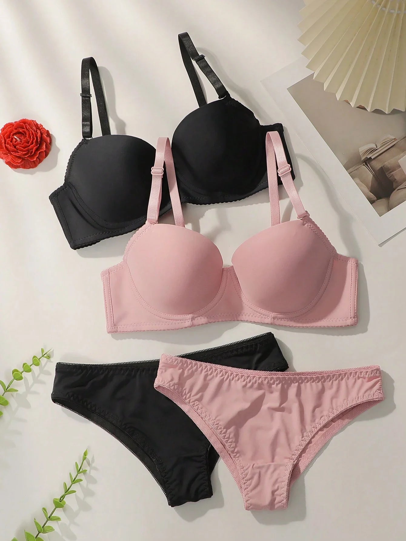 Underwear&Sleepwear Basics 2sets Solid Underwire Bra & Panty Lingerie Set Multicolor 4