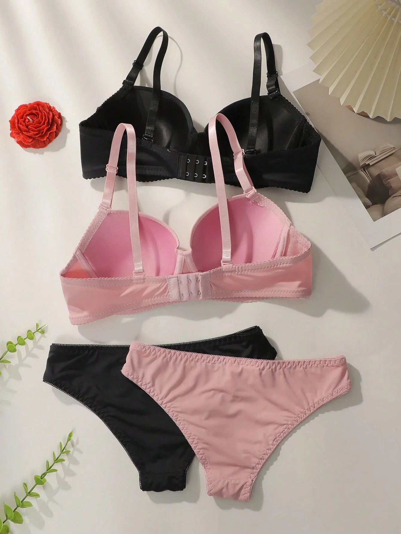 Underwear&Sleepwear Basics 2sets Solid Underwire Bra & Panty Lingerie Set