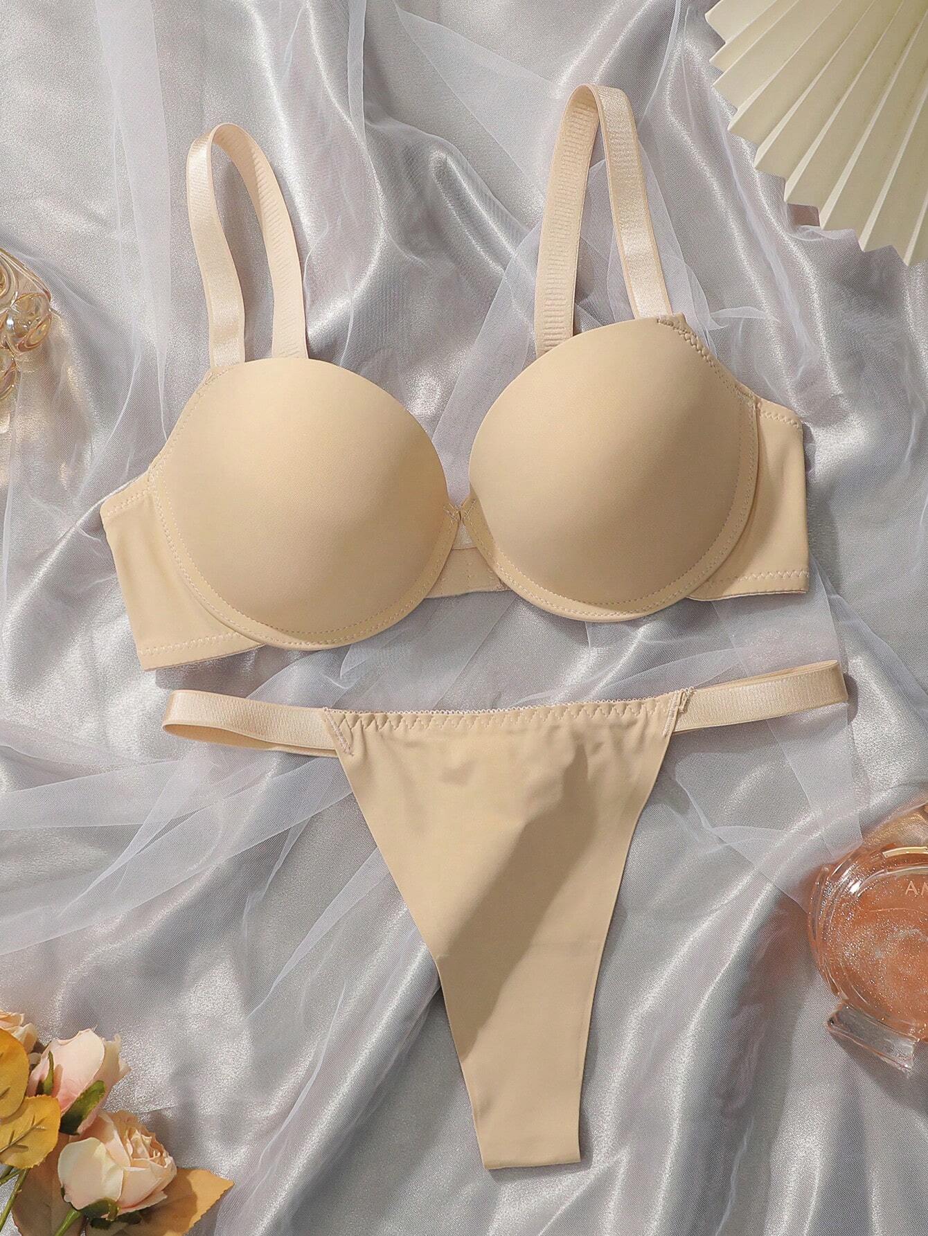 Solid Underwire Bra & Panty Set Apricot 2