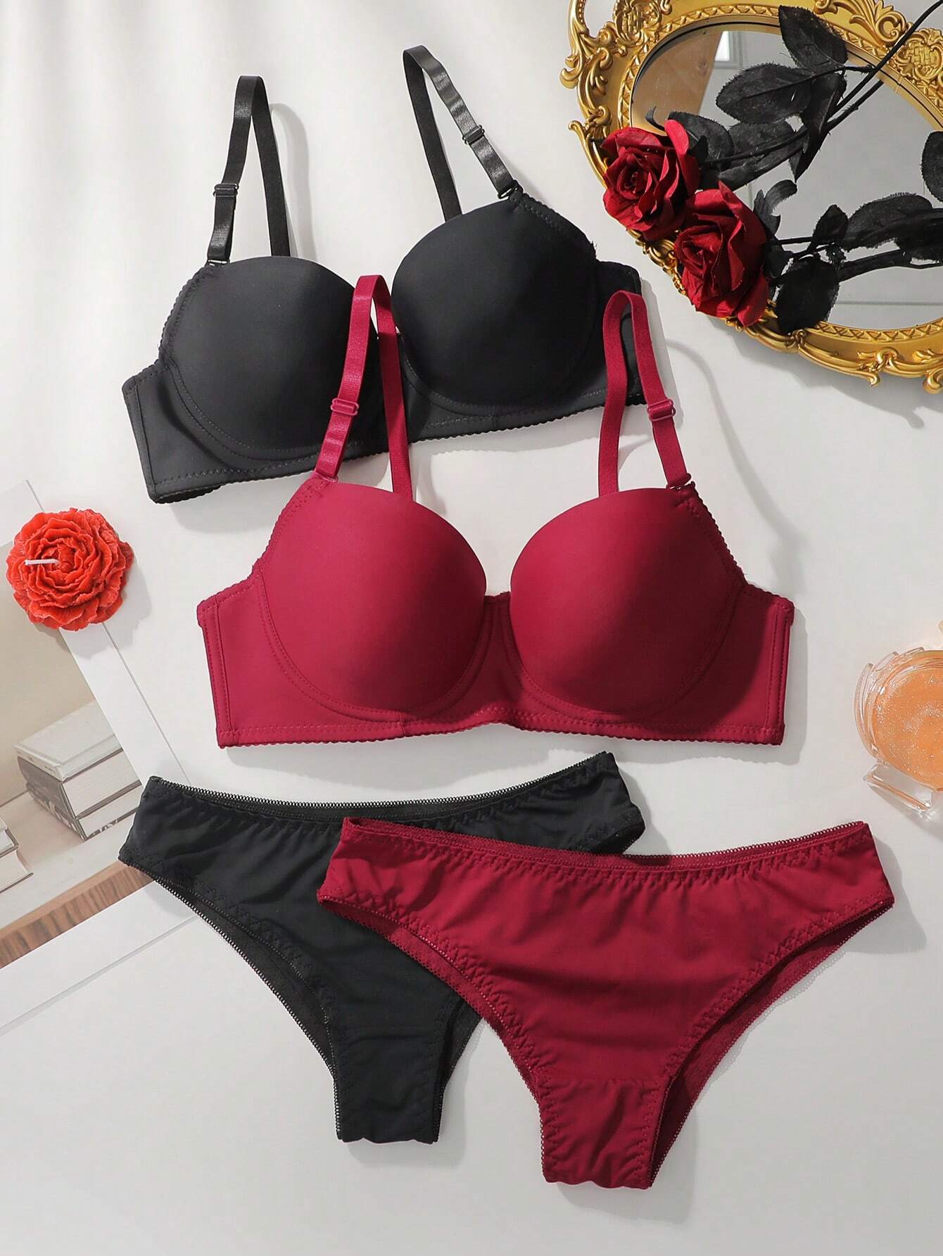 Underwear&Sleepwear Basics 2sets Solid Underwire Bra & Panty Lingerie Set Multicolor 3