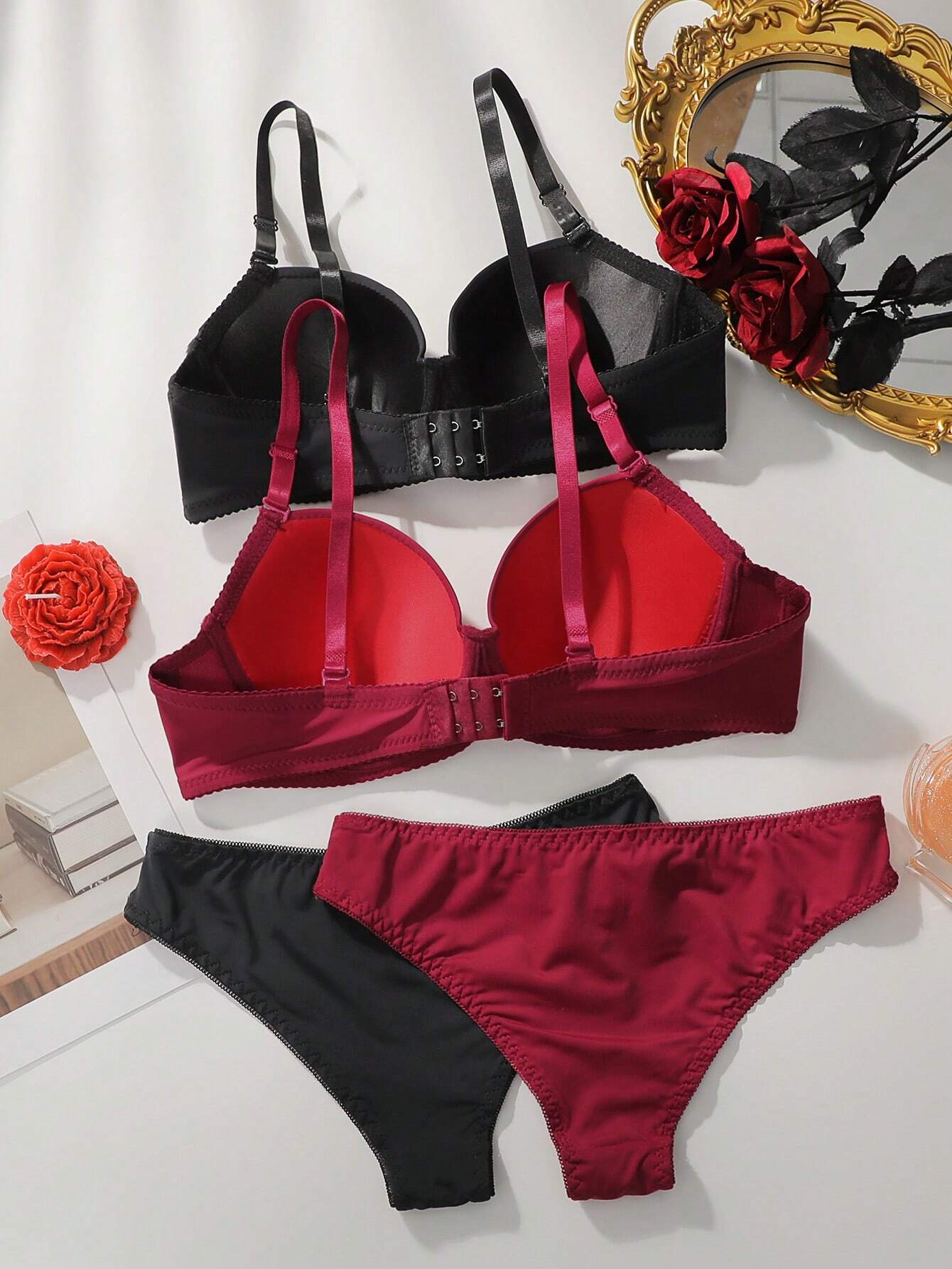 Underwear&Sleepwear Basics 2sets Solid Underwire Bra & Panty Lingerie Set