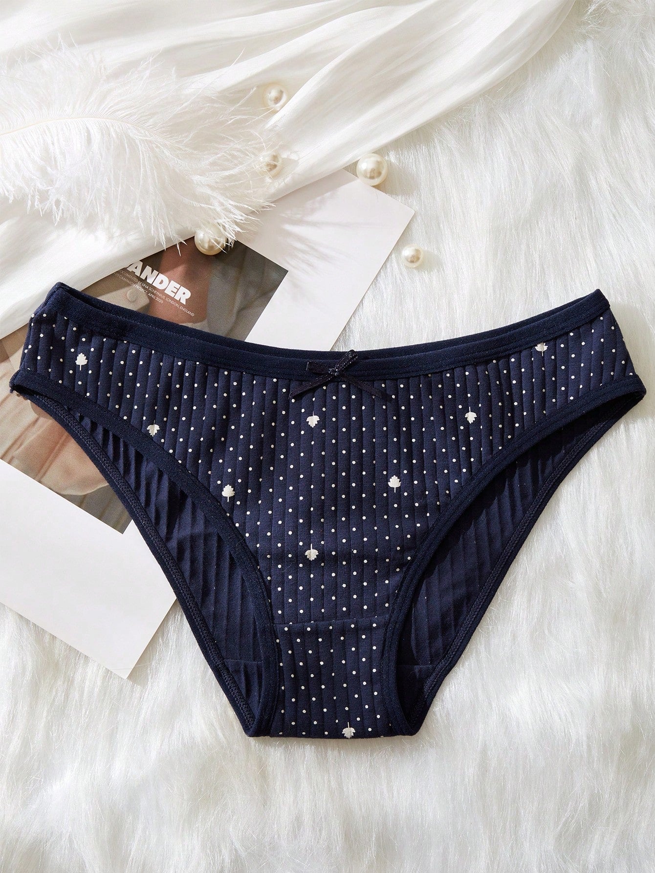 5pcs Women's Panties,Ribbed Knit Brief,Lace Edged Romantic