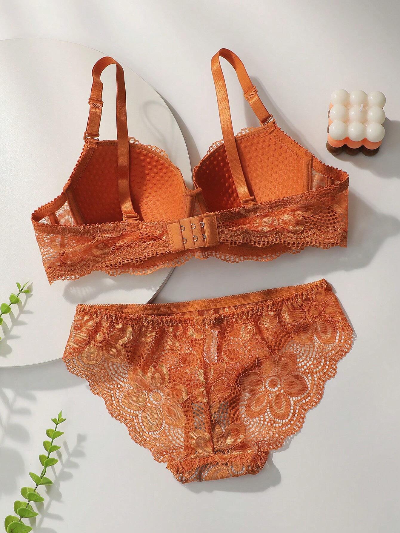 Floral Lace Underwire Bra & Panty Lingerie Set