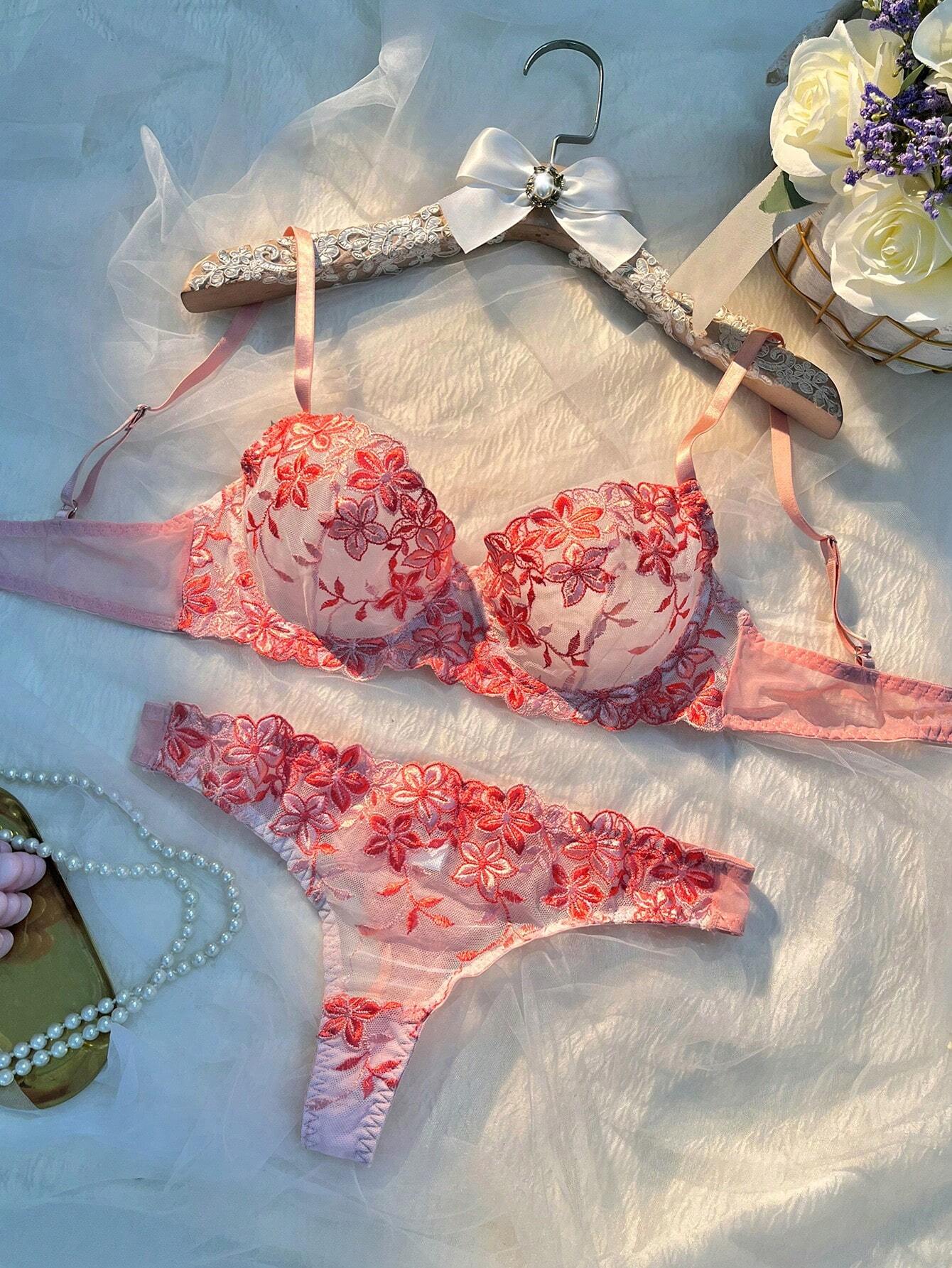 2 Pieces Romantic Pink Women Underwire Bra And Panty Set Dusty Pink