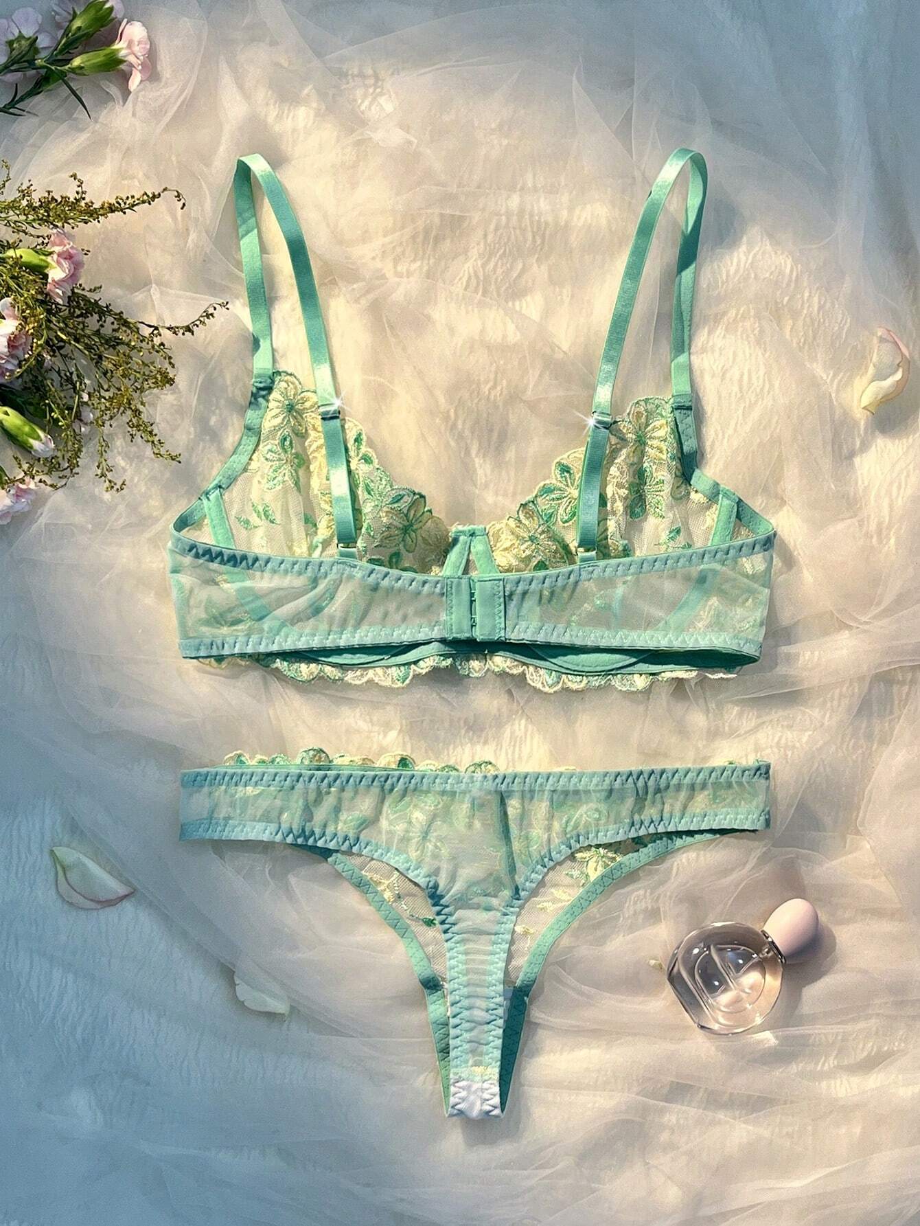 2 Pieces Romantic Pink Women Underwire Bra And Panty Set